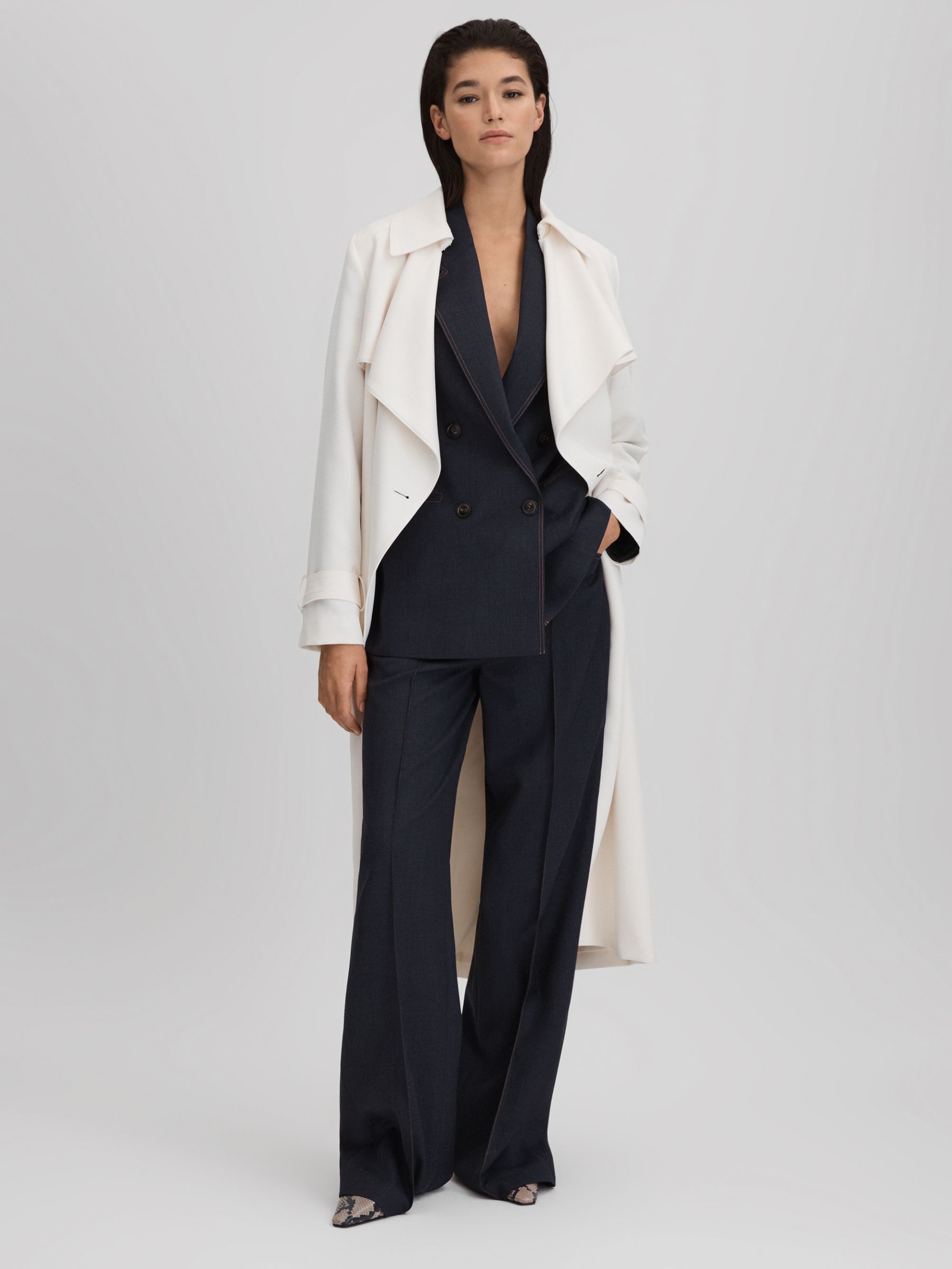 Wool Blend Denim Look Suit Blazer in Navy - Image 6 of 8