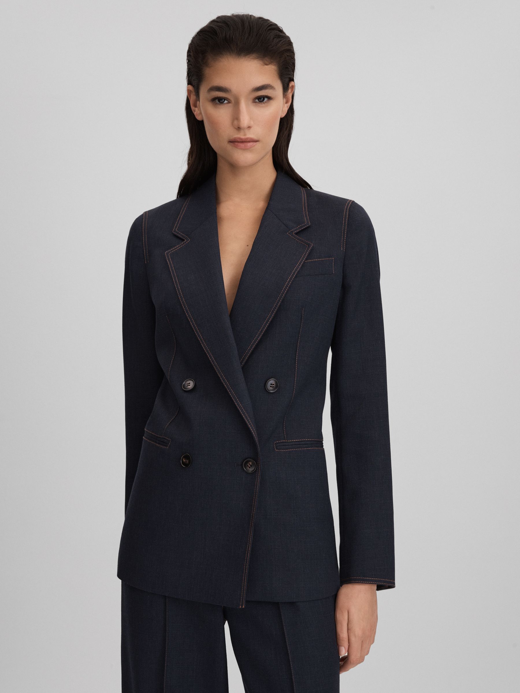 Wool Blend Denim Look Suit Blazer in Navy - Image 7 of 8