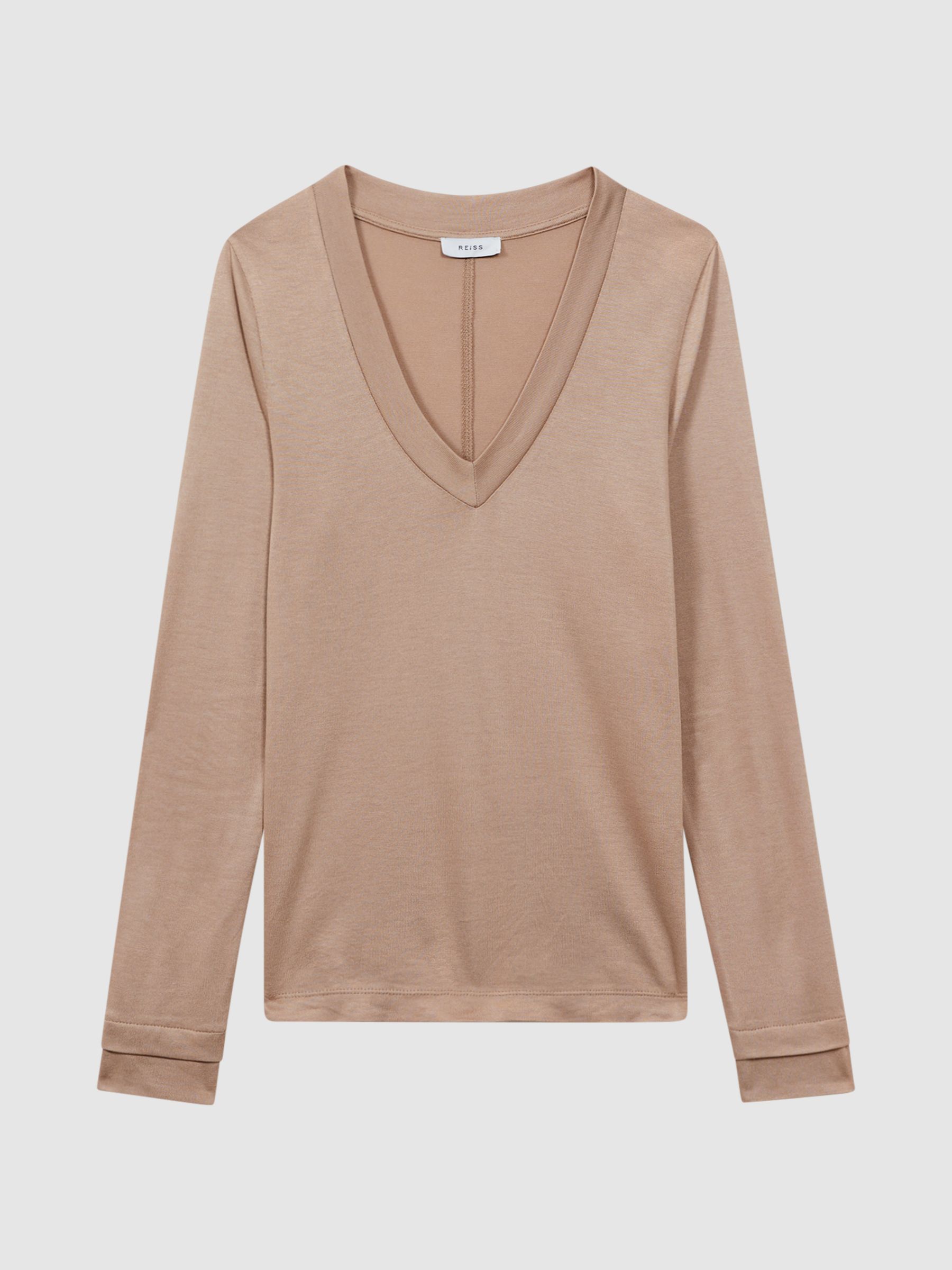 Jersey V-Neck Top in Camel - Image 2 of 6