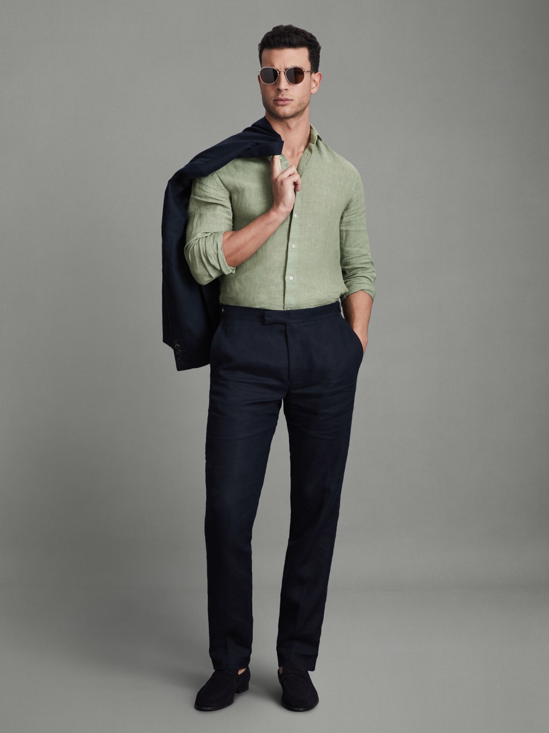 Linen Button-Through Shirt in Pistachio - Image 3 of 5