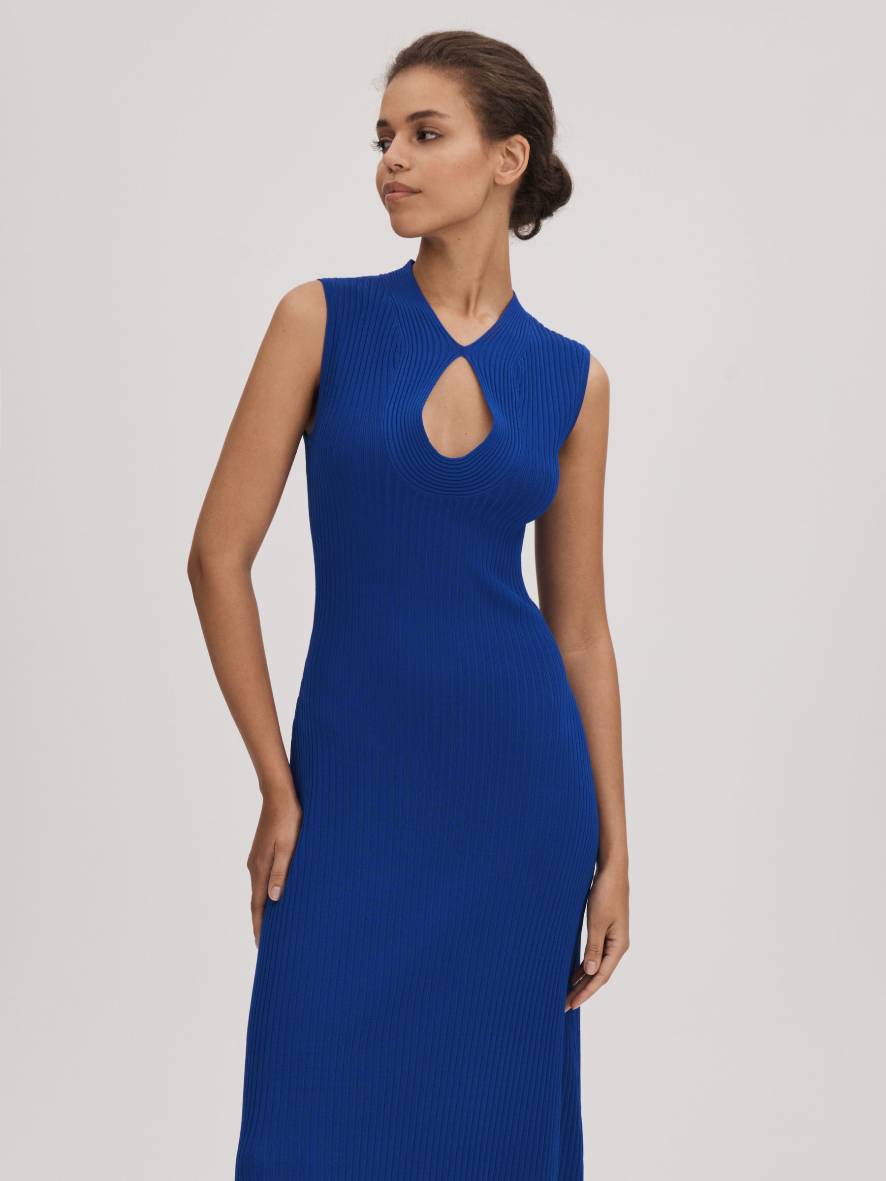 Florere Ribbed Midi Dress in Bright Blue - Image 3 of 6