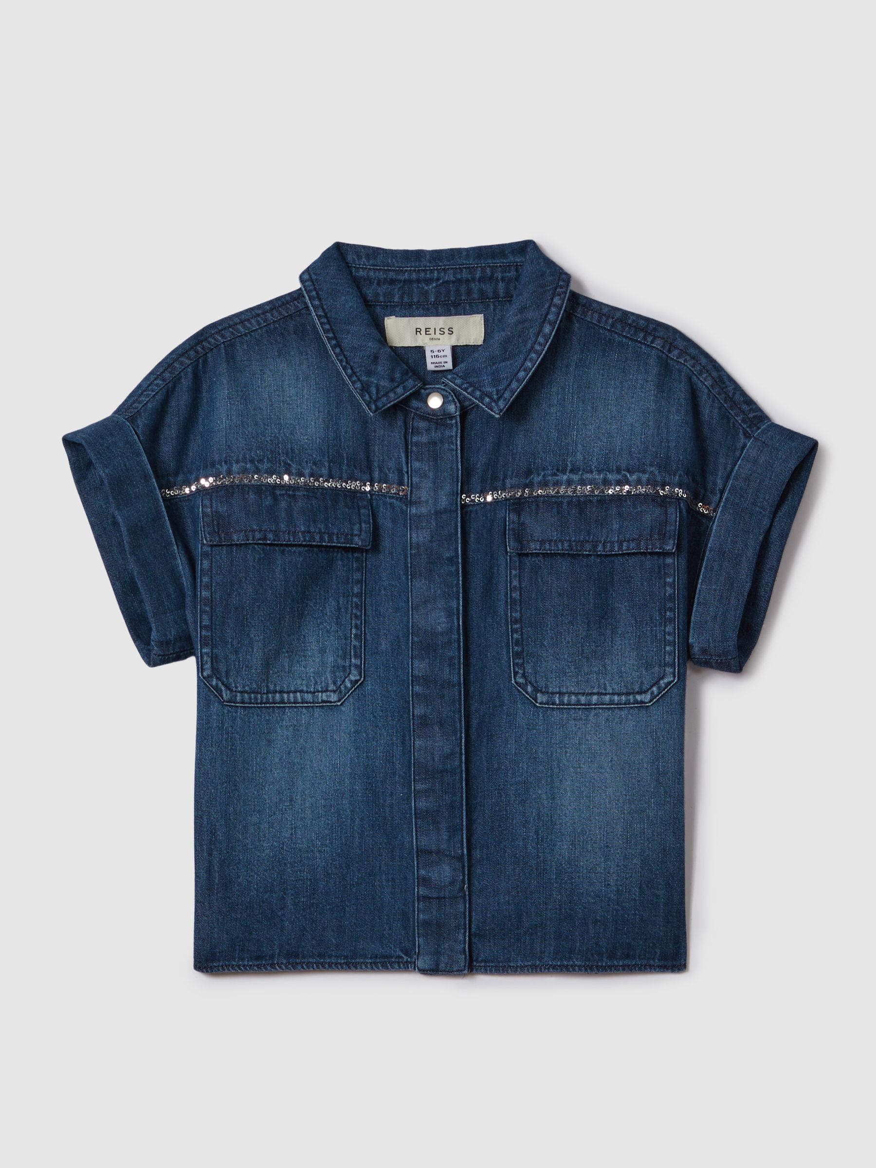 4-9 yrs Embellished Denim Shirt in Blue - Image 2 of 7