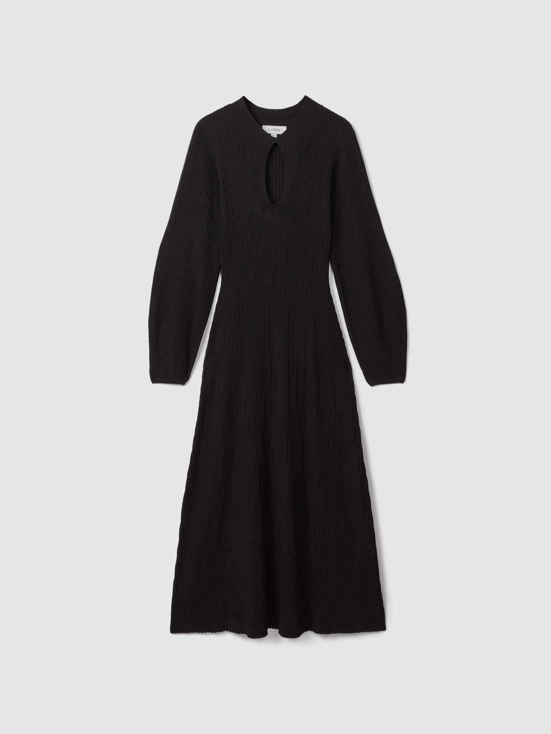 Florere Ribbed Blouson Sleeve Midi Dress in Black - Image 2 of 5
