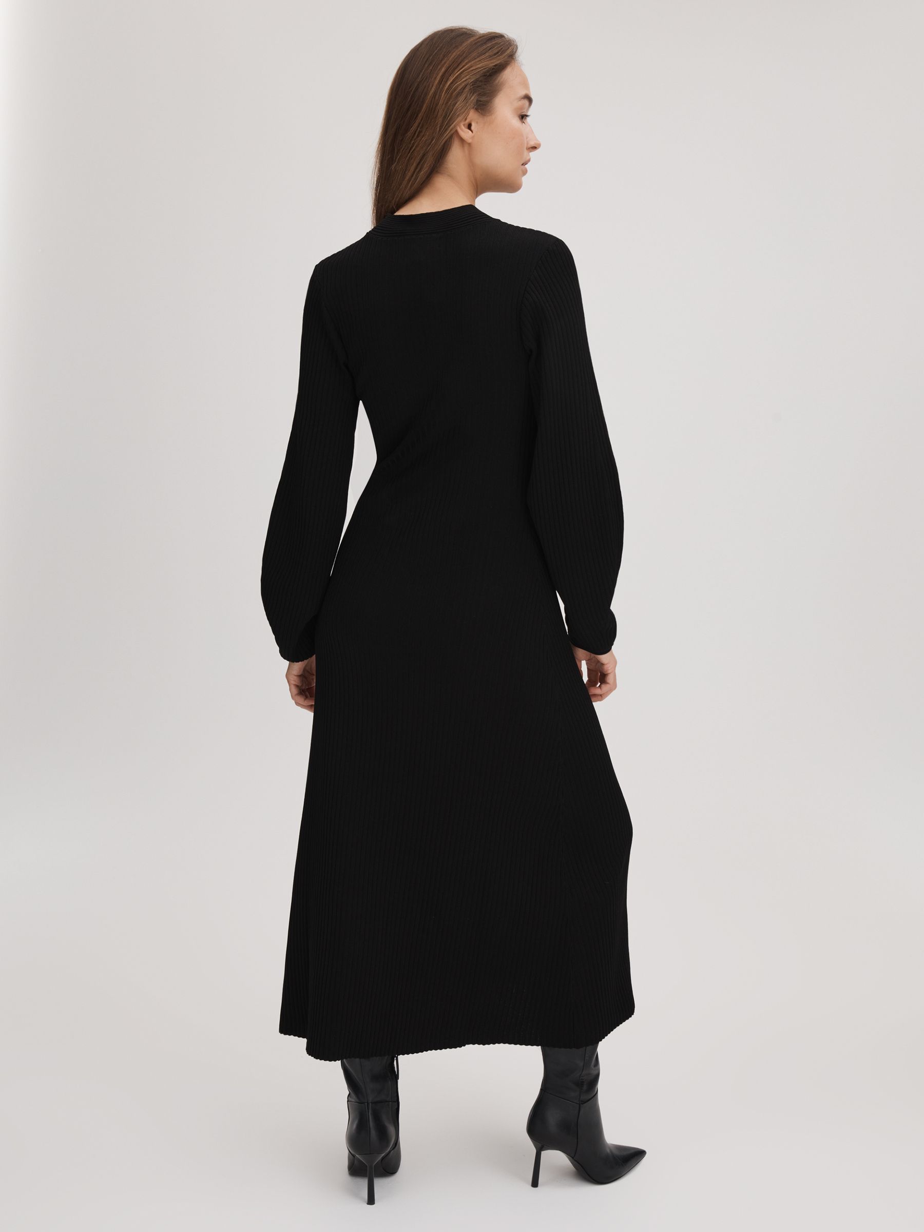 Florere Ribbed Blouson Sleeve Midi Dress in Black - Image 4 of 5
