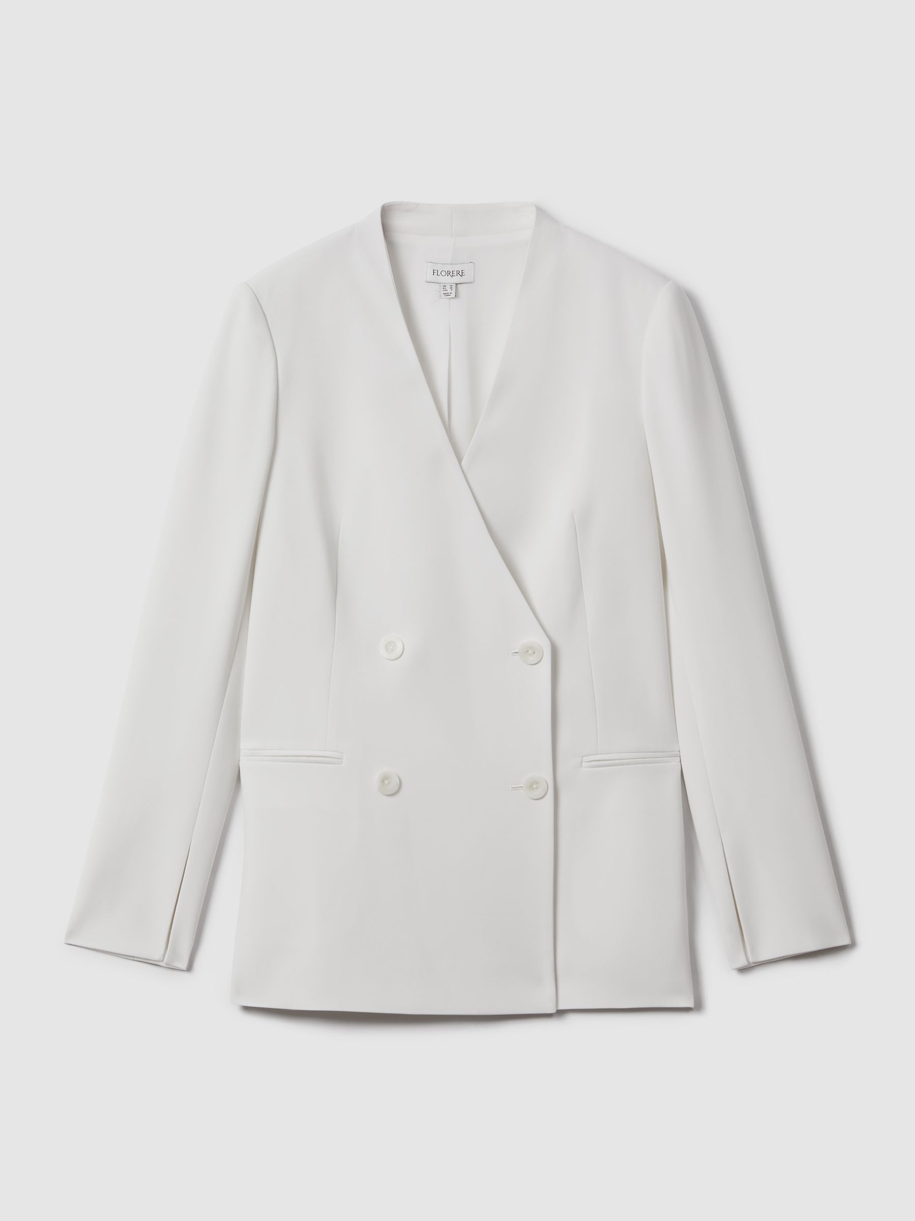 Florere Collarless Double Breasted Blazer in Ivory - Image 2 of 6