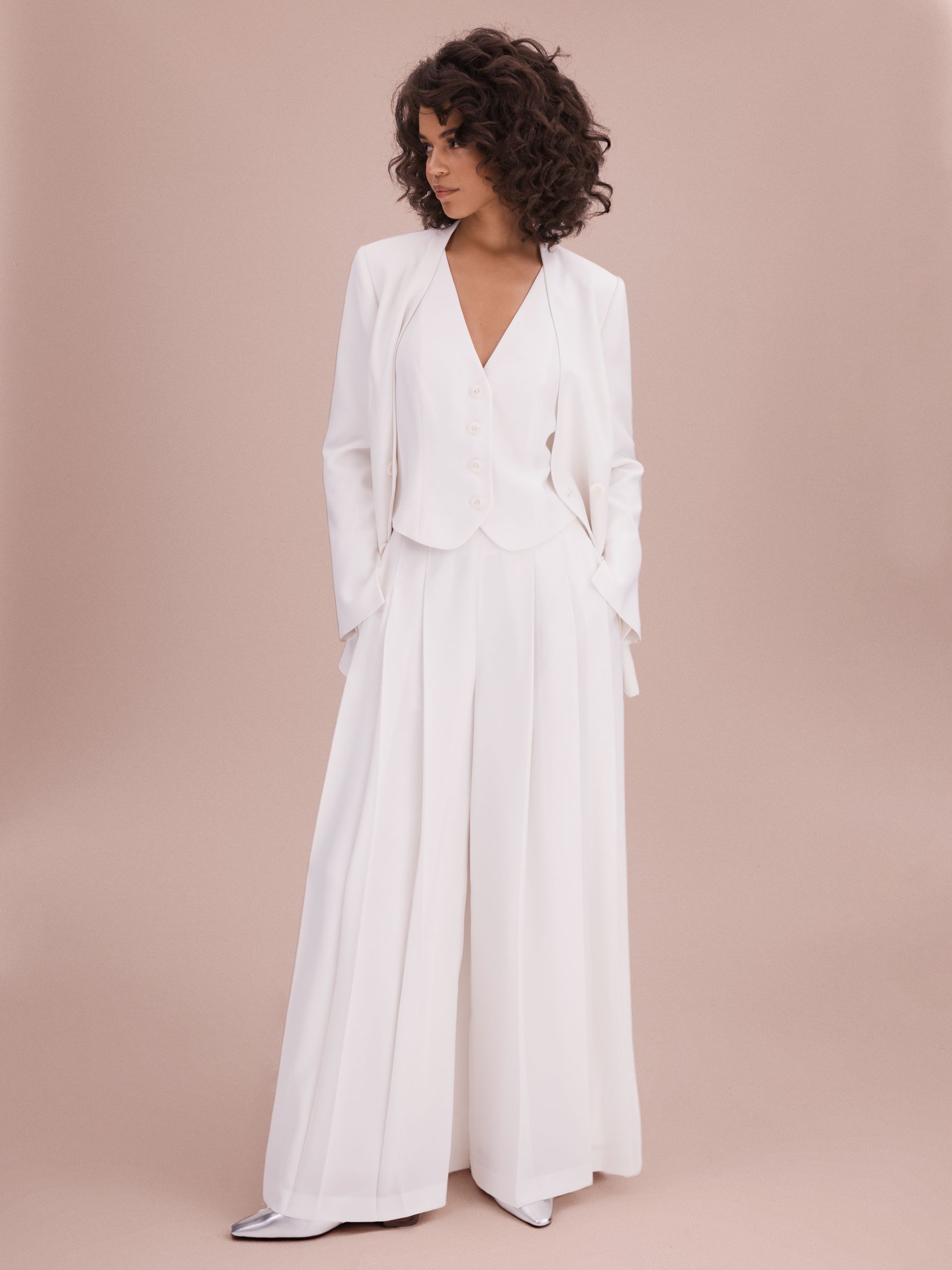 Florere Collarless Double Breasted Blazer in Ivory - Image 3 of 6