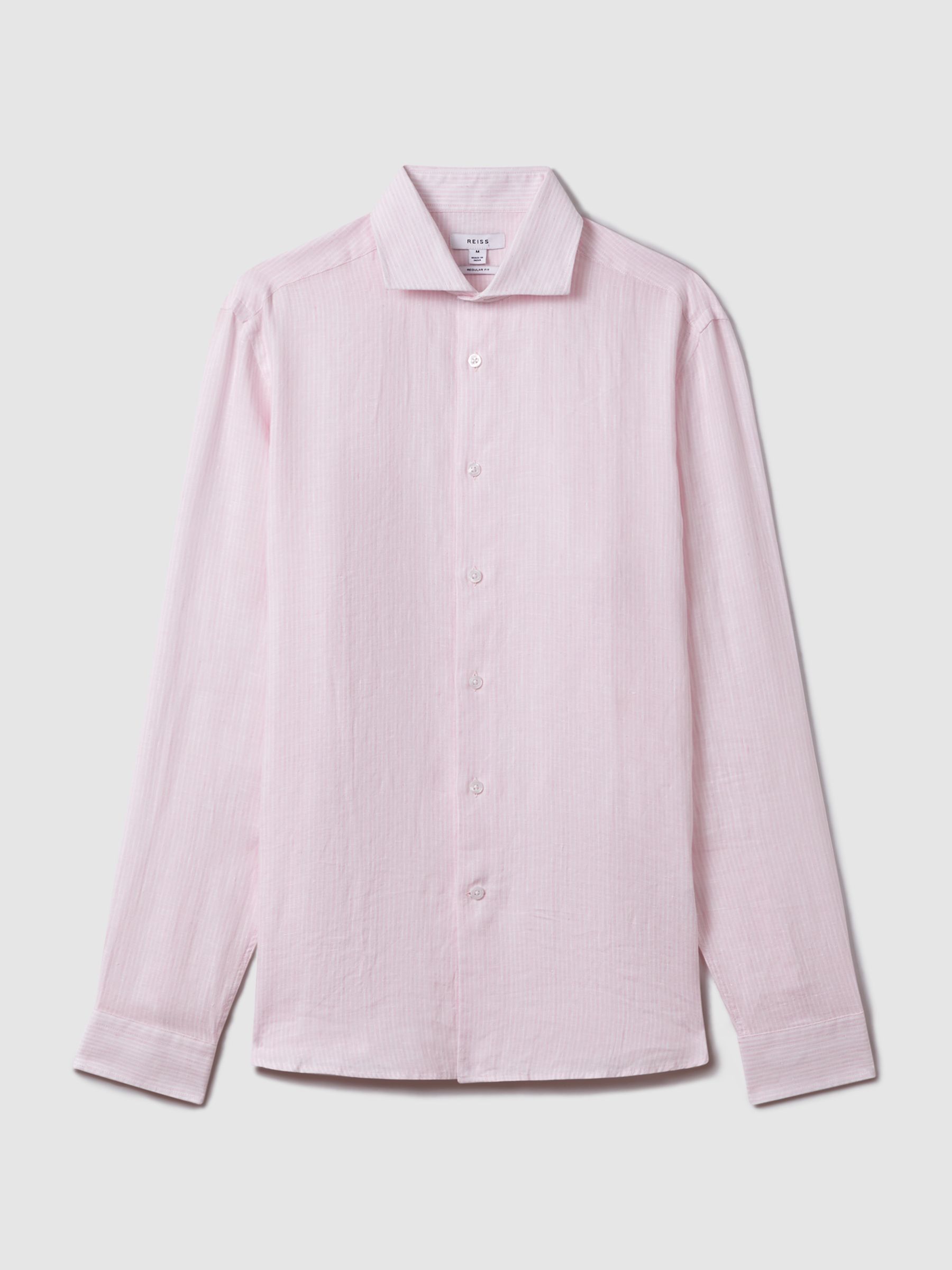Linen Button-Through Shirt in Soft Pink Fine Stripe - Image 2 of 5