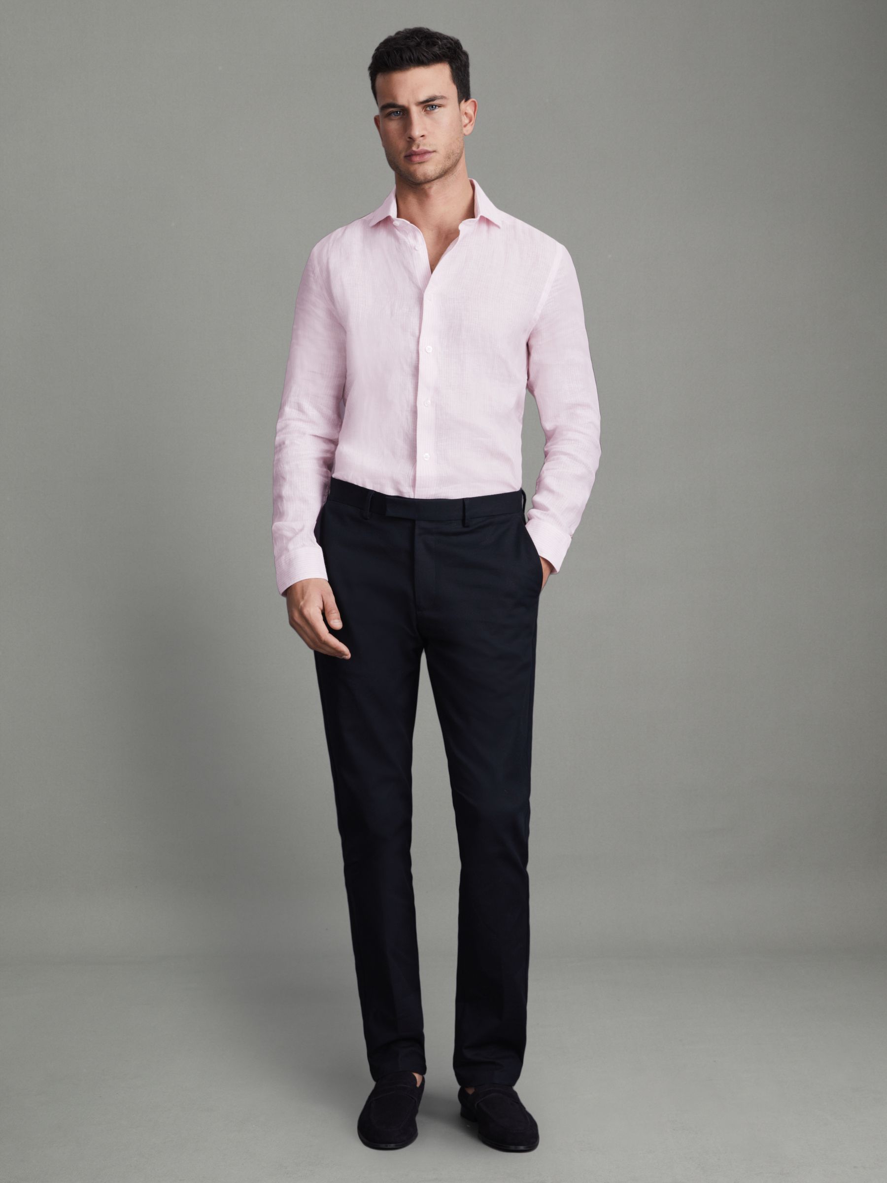 Linen Button-Through Shirt in Soft Pink Fine Stripe - Image 3 of 5