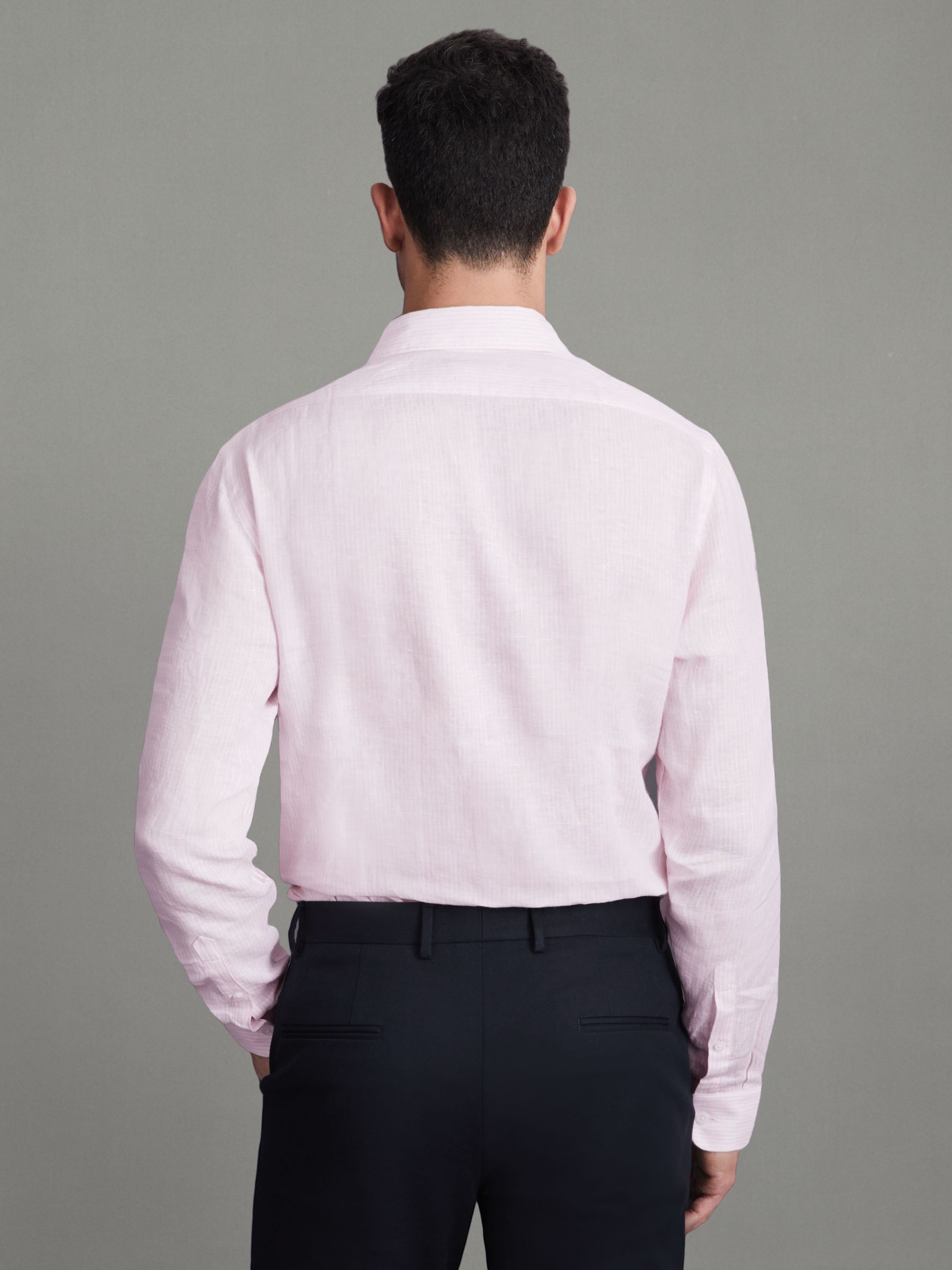 Linen Button-Through Shirt in Soft Pink Fine Stripe - Image 5 of 5