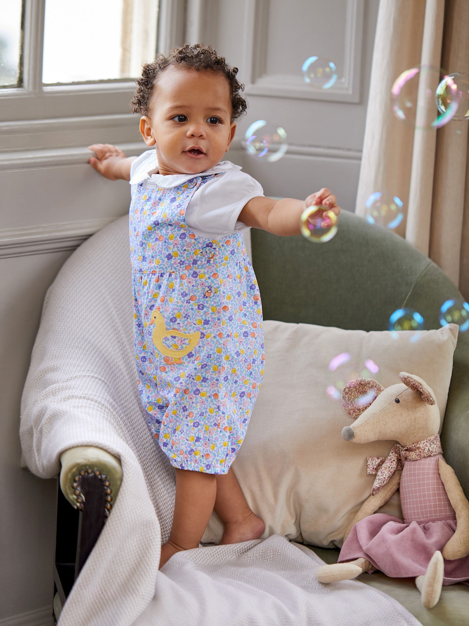 Lilac Purple Duck Appliqué Pocket Ditsy Floral Dungarees - Image 2 of 6