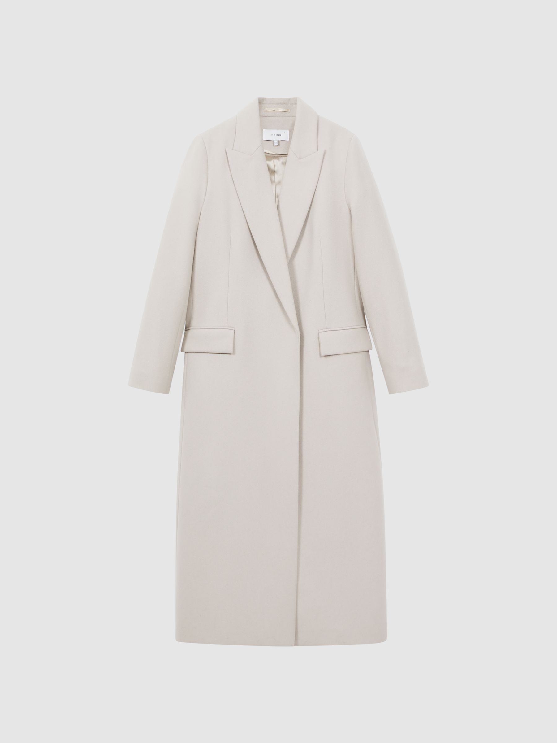 Wool Blend Double Breasted Longline Coat in Neutral - Image 2 of 7