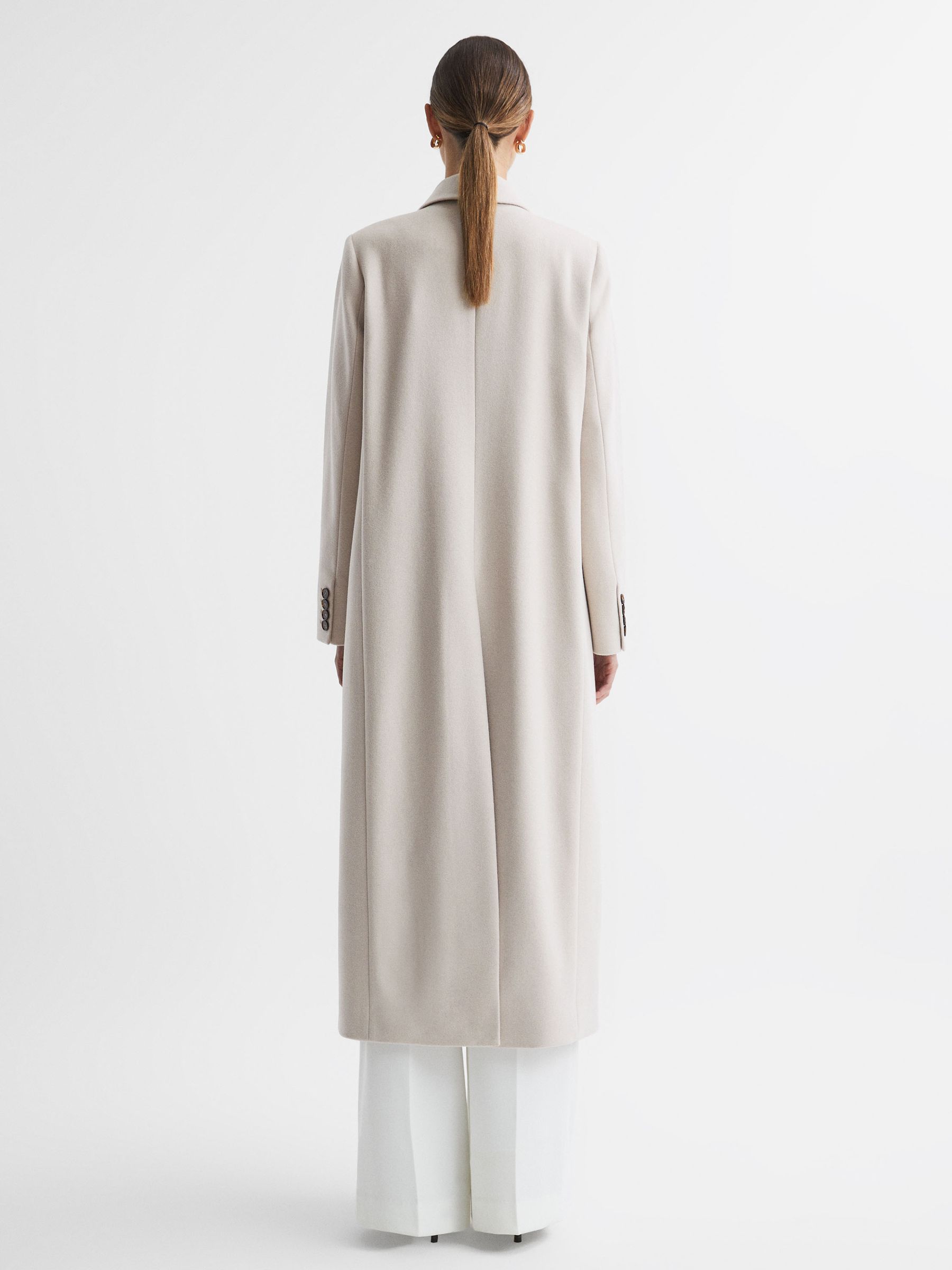 Wool Blend Double Breasted Longline Coat in Neutral - Image 5 of 7