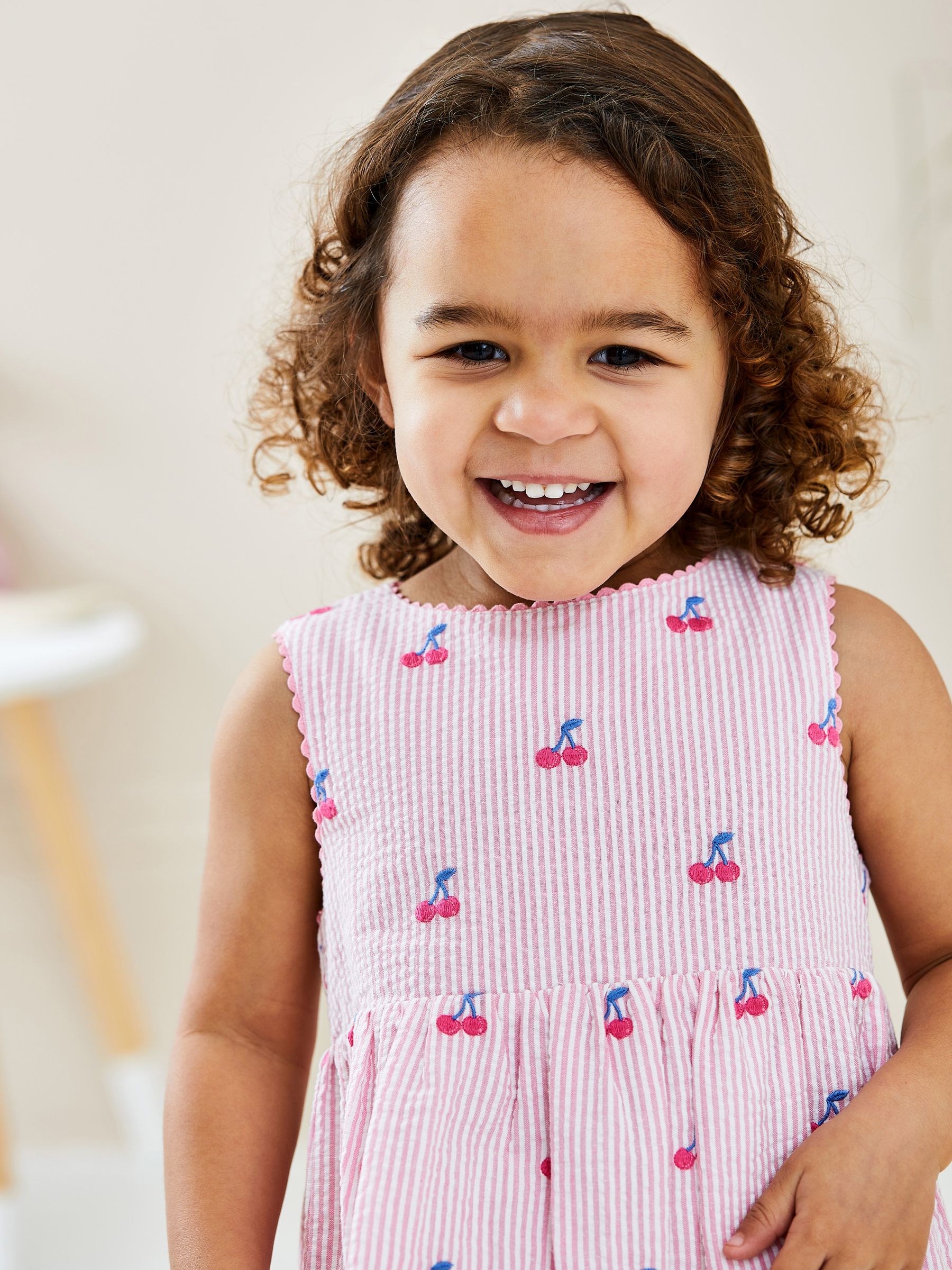Pink Cherry Stripe Embroidered Summer Dress - Image 2 of 5