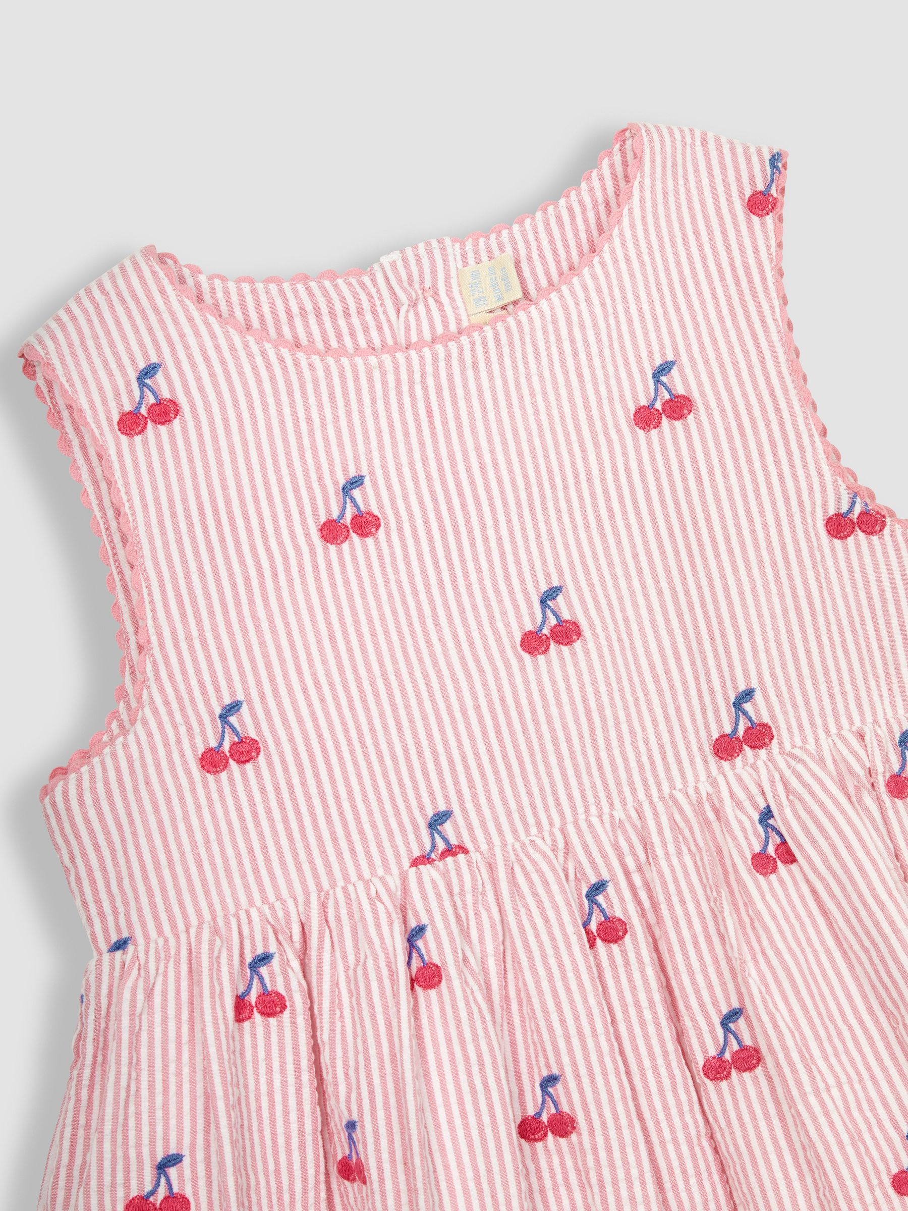 Pink Cherry Stripe Embroidered Summer Dress - Image 3 of 5