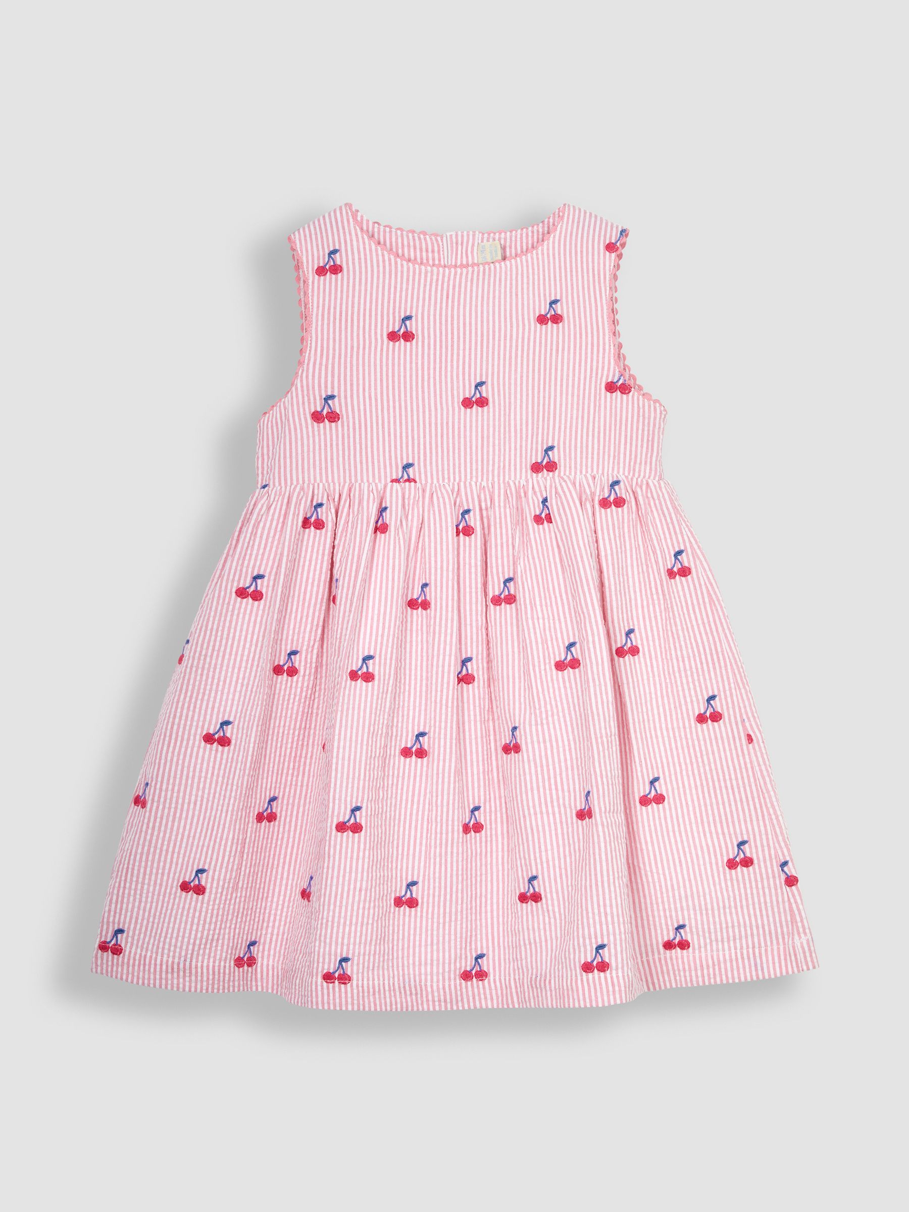 Pink Cherry Stripe Embroidered Summer Dress - Image 4 of 5