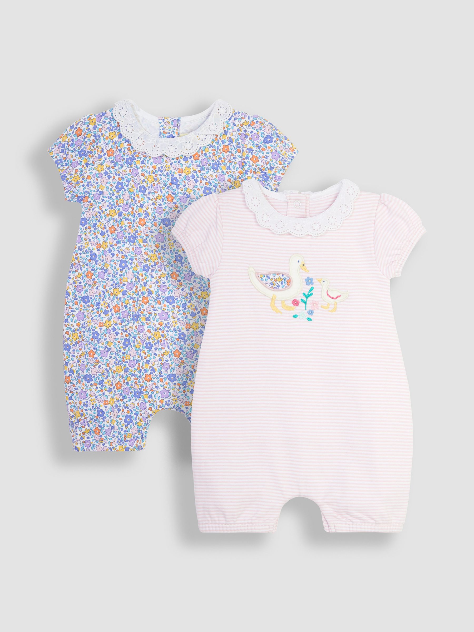Lilac Purple Duck 2-Pack Appliqué & Floral Rompers - Image 1 of 8