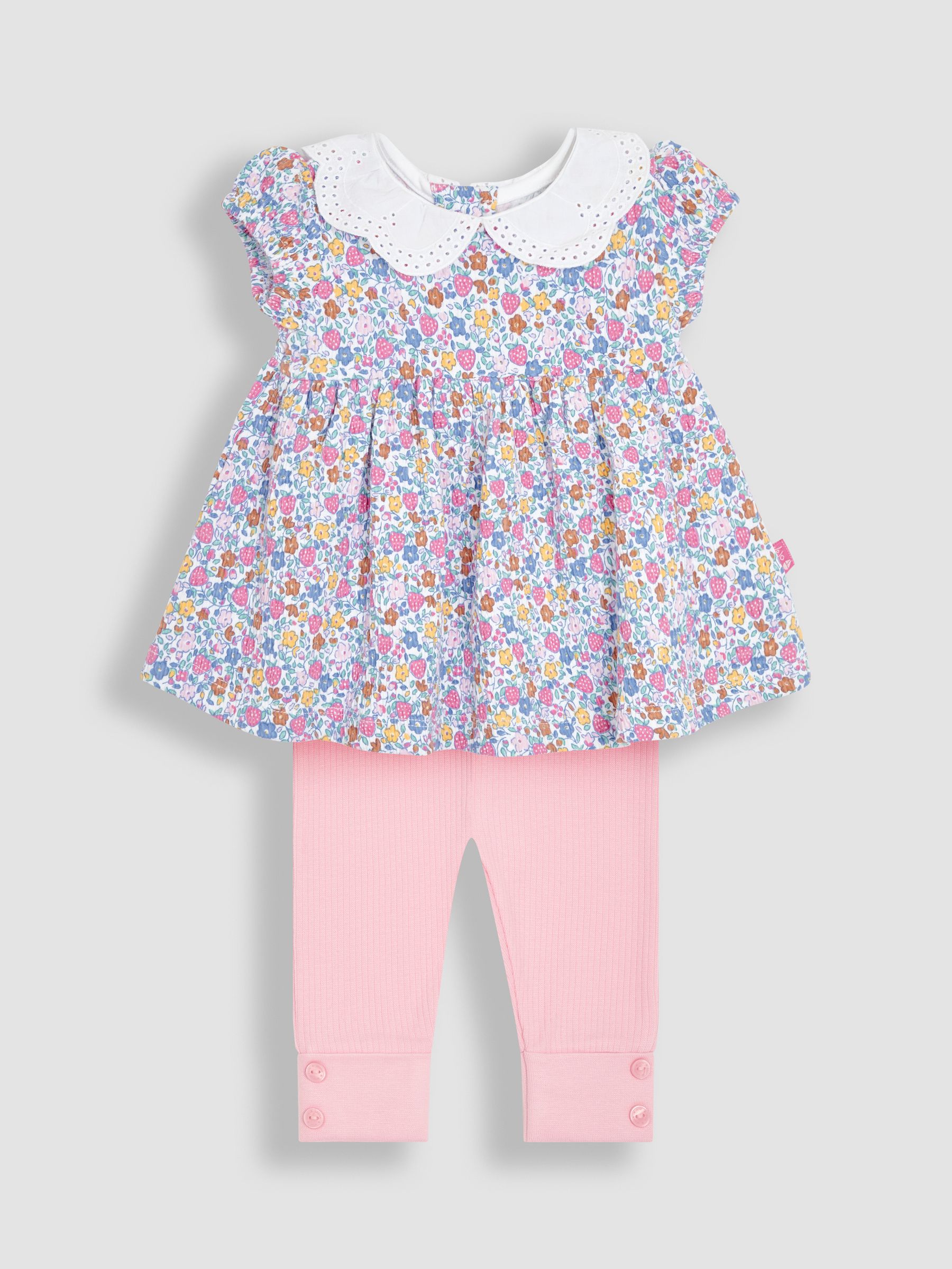 Pink Strawberry 2-Piece Floral Collar Tunic & Rib Leggings Set - Image 1 of 6