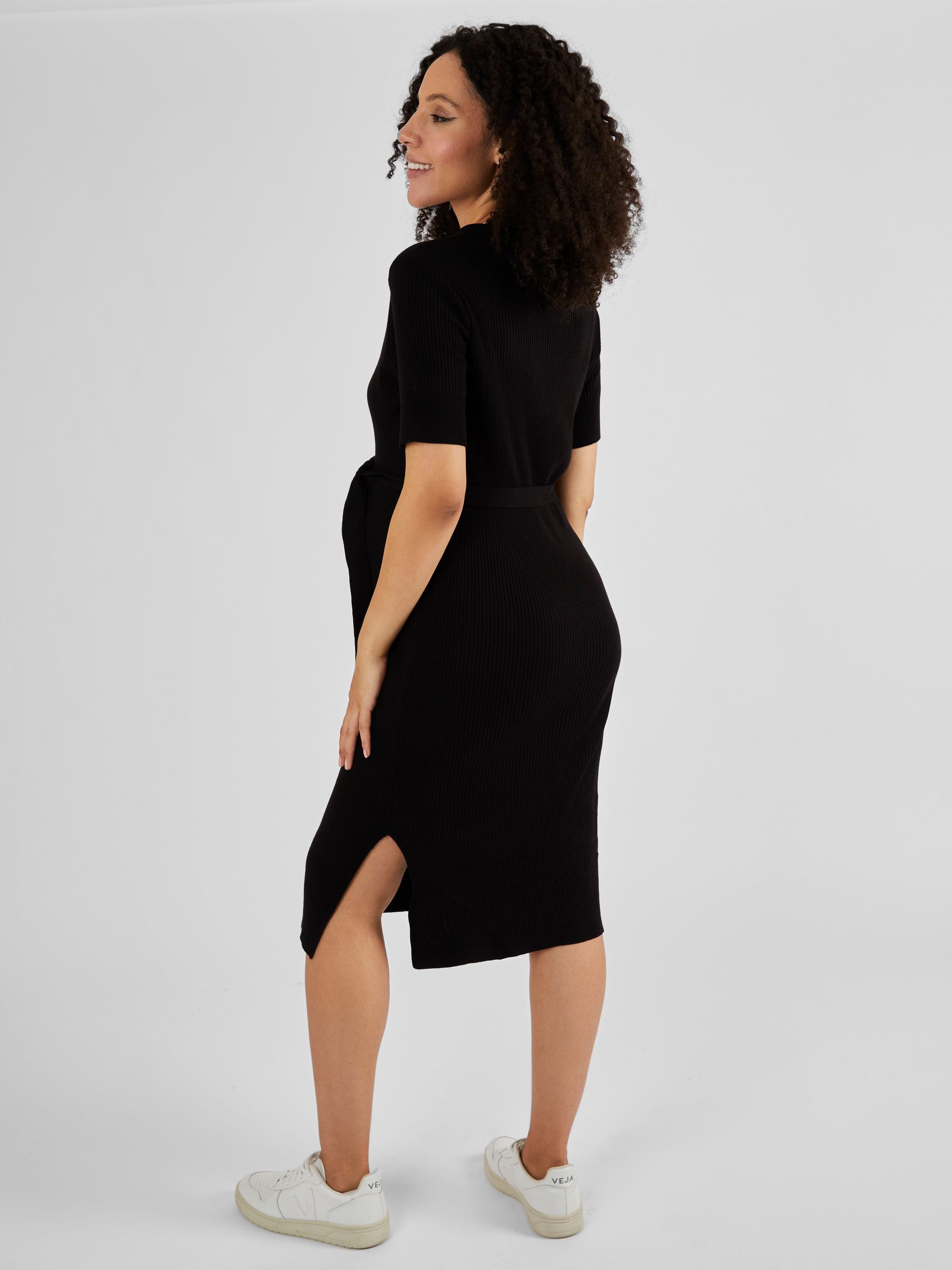 Black Collared Ribbed Knitted Maternity Dress - Image 2 of 4