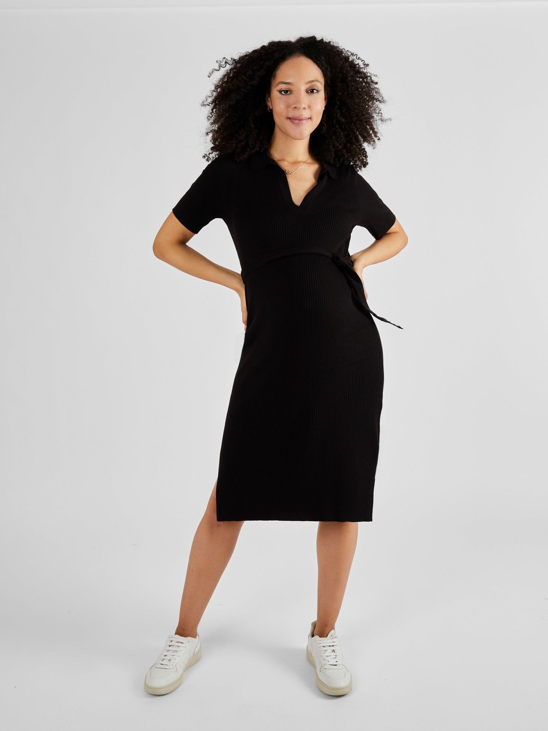 Black Collared Ribbed Knitted Maternity Dress - Image 3 of 4