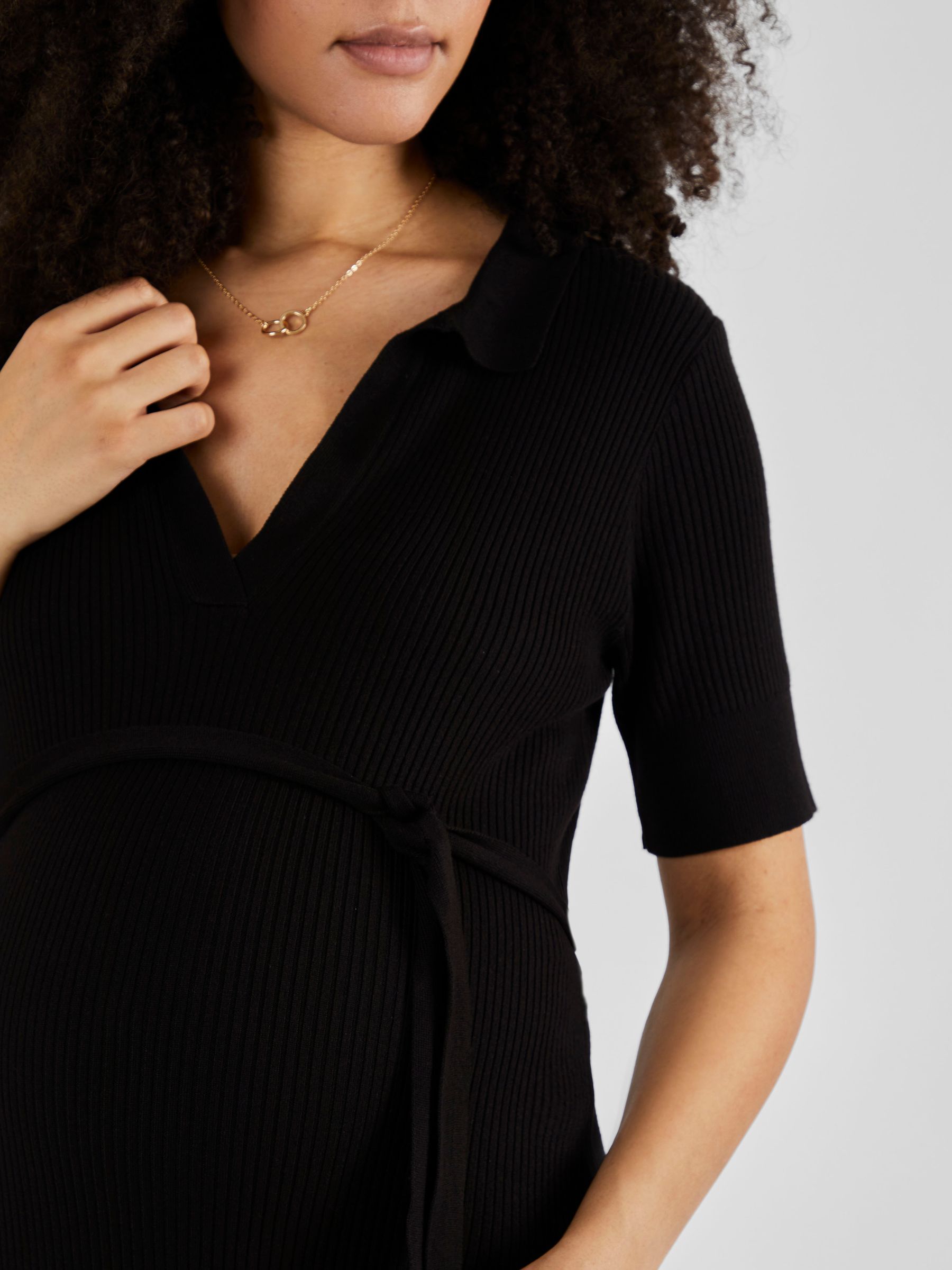 Black Collared Ribbed Knitted Maternity Dress - Image 4 of 4