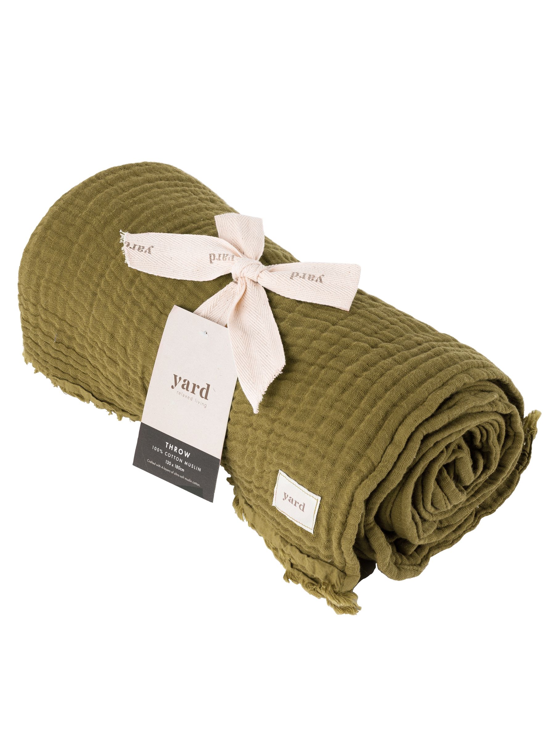 Yard Khaki Green Lark 4 Layer Muslin Crinkle 100% Cotton Throw - Image 2 of 6