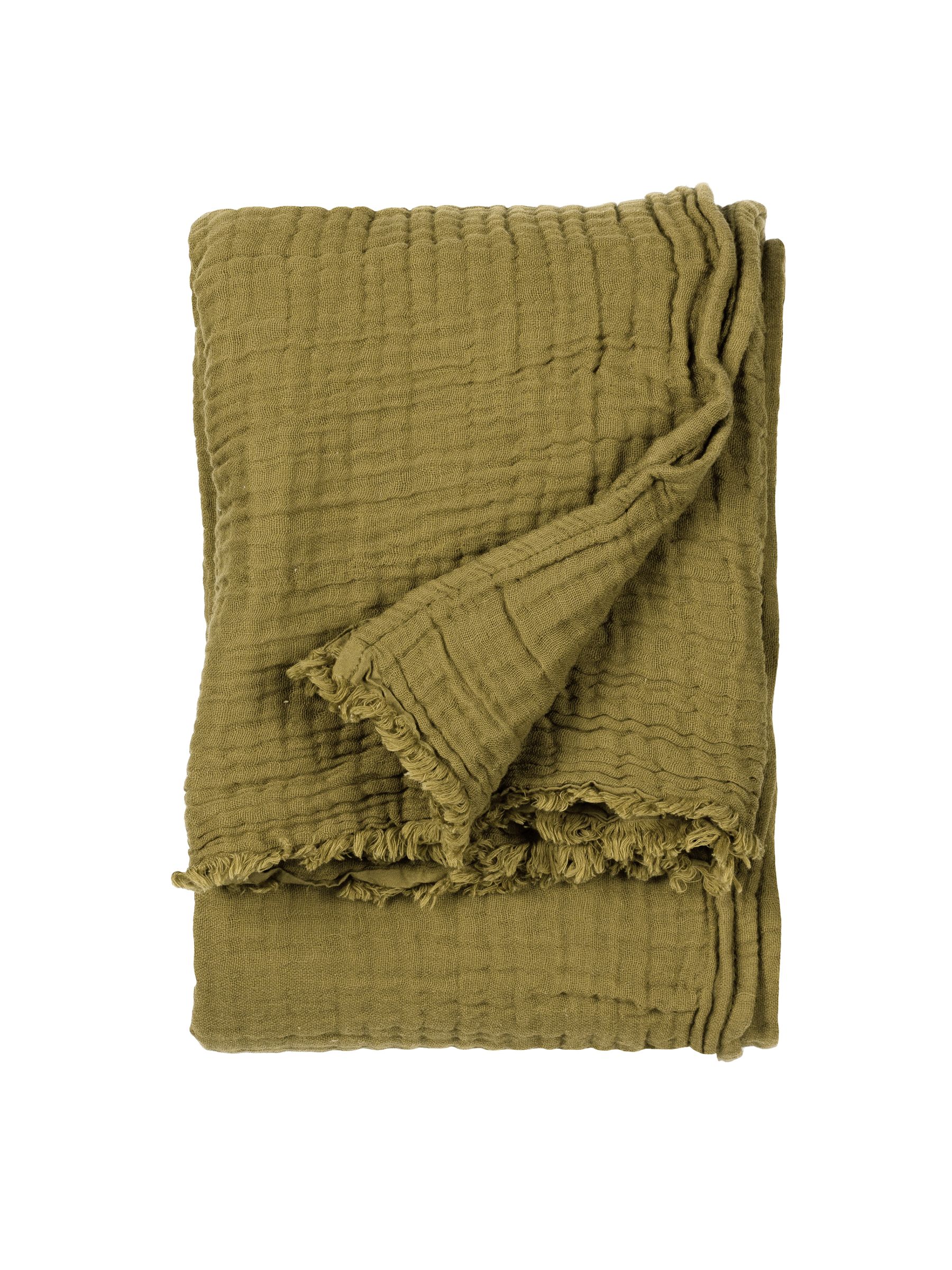 Yard Khaki Green Lark 4 Layer Muslin Crinkle 100% Cotton Throw - Image 3 of 6