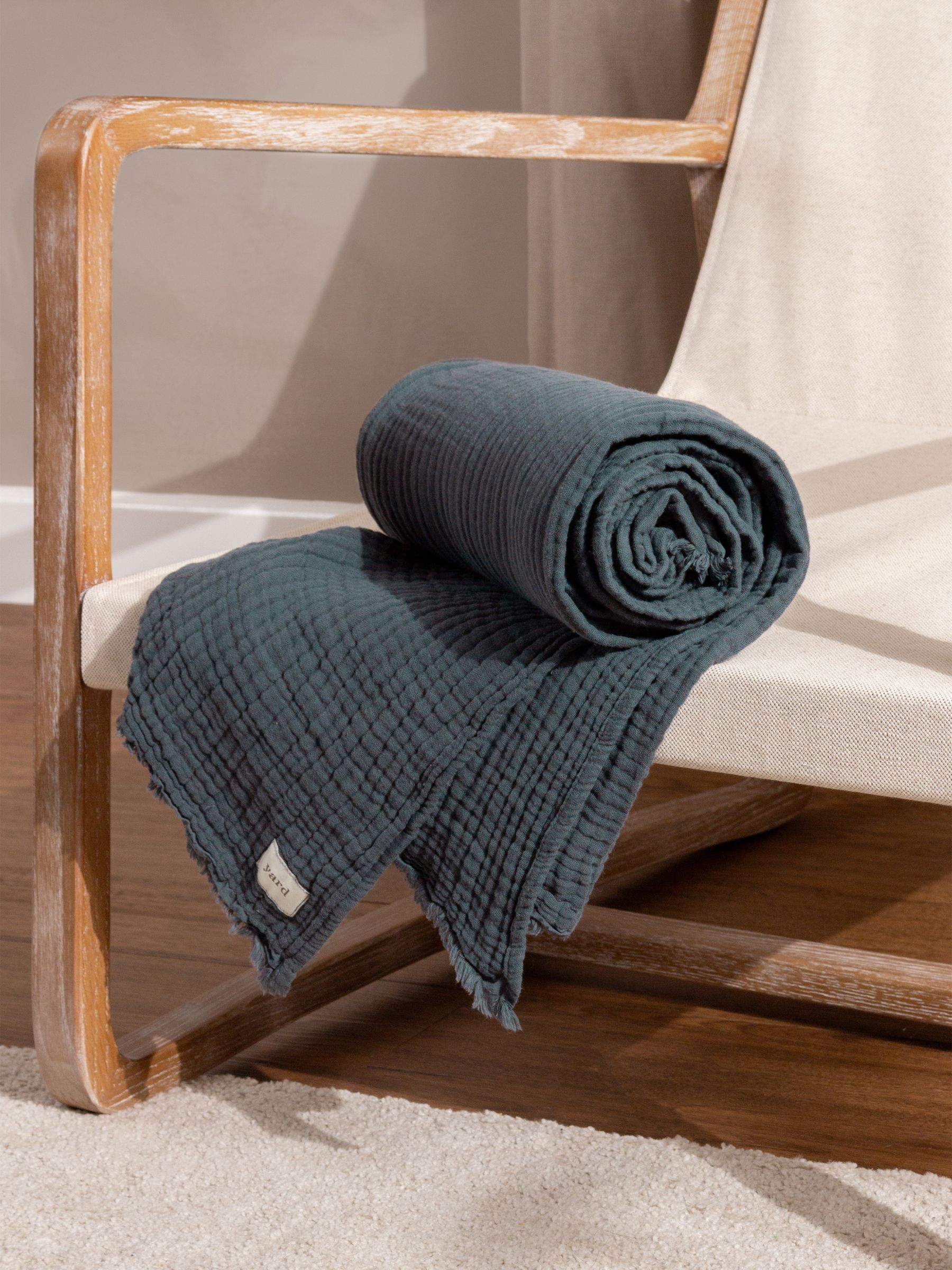 Yard Dusk Blue Lark 4 Layer Muslin Crinkle 100% Cotton Throw - Image 1 of 6