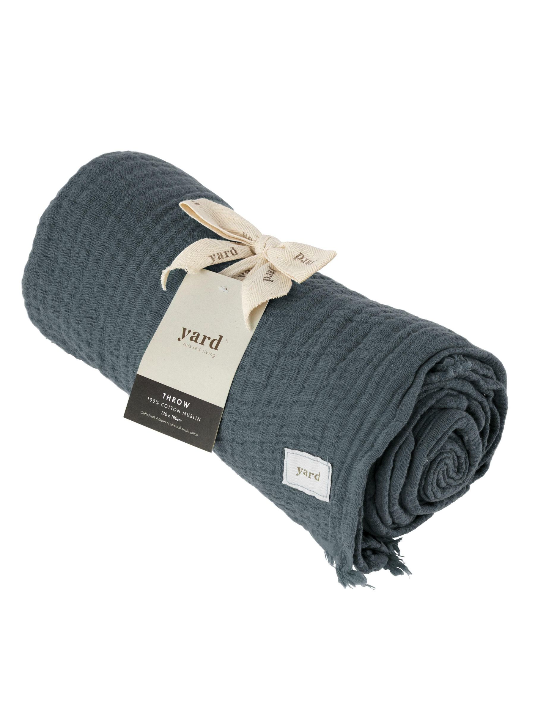 Yard Dusk Blue Lark 4 Layer Muslin Crinkle 100% Cotton Throw - Image 3 of 6