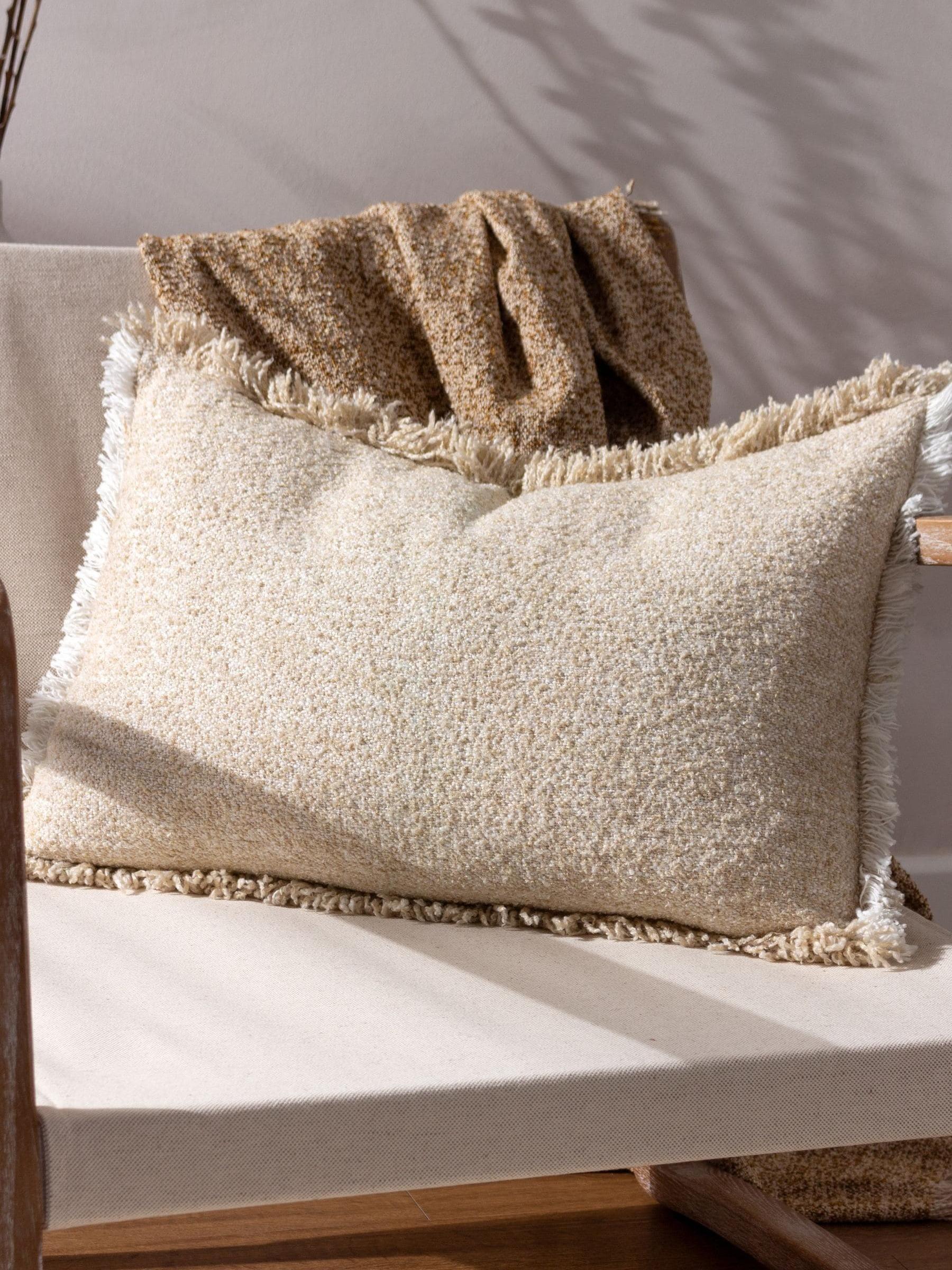 Yard Natural Beige Doze Woven Fringed Feather Filled Cushion - Image 1 of 4