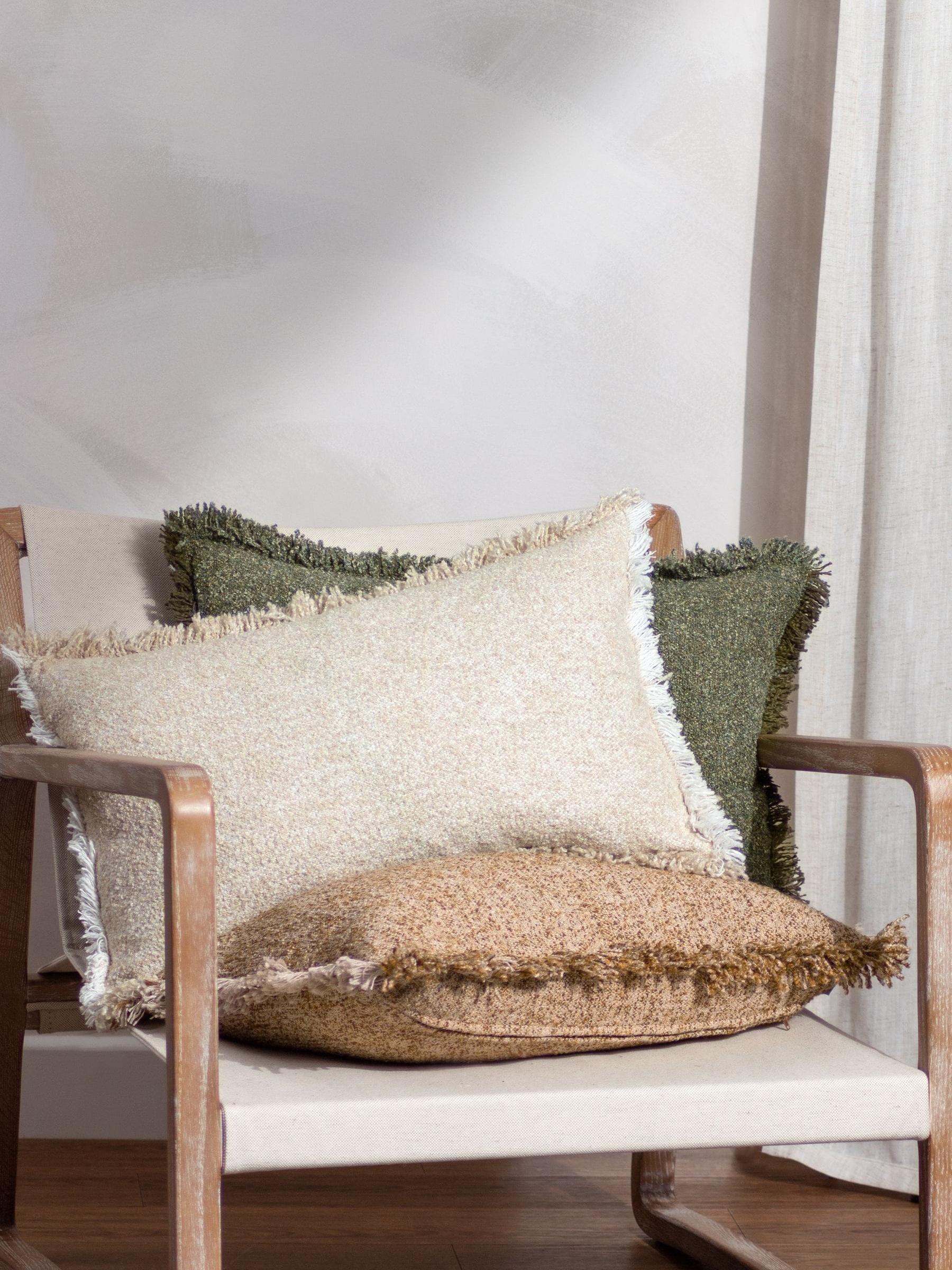 Yard Natural Beige Doze Woven Fringed Feather Filled Cushion - Image 4 of 4