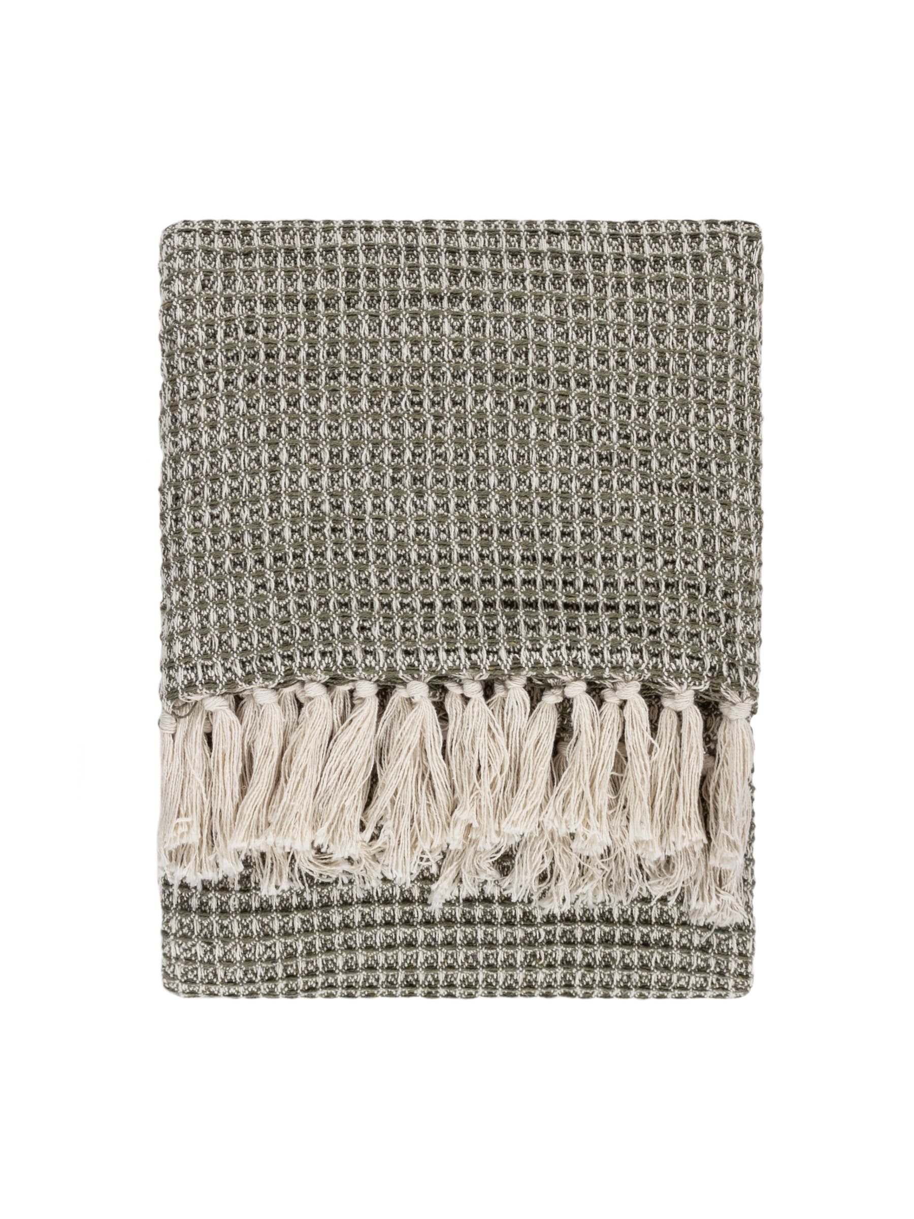 Yard Lichen Green Lorne Waffle Fringed 100% Cotton Throw