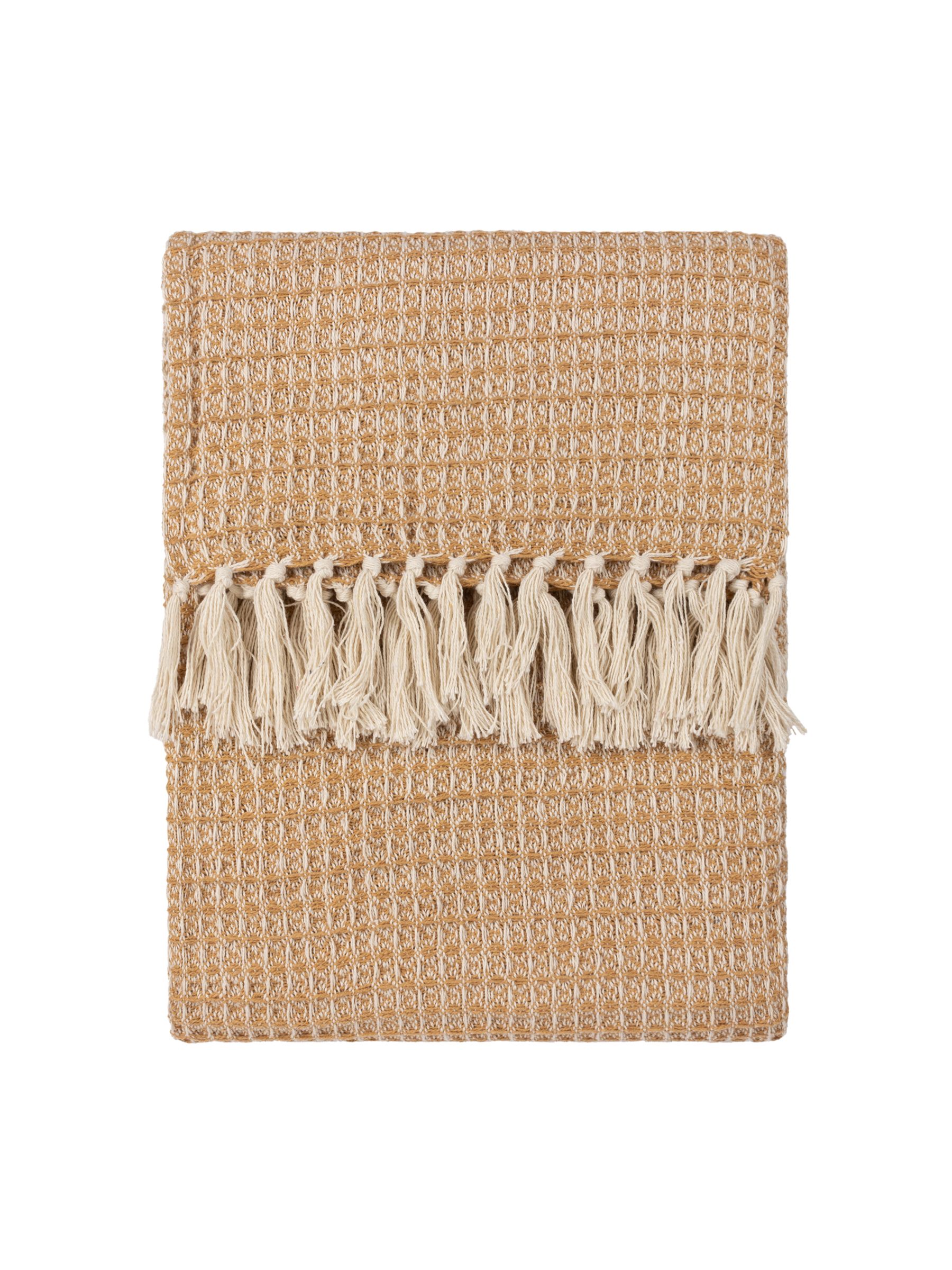 Yard Honey Lorne Waffle Fringed 100% Cotton Throw - Image 1 of 4