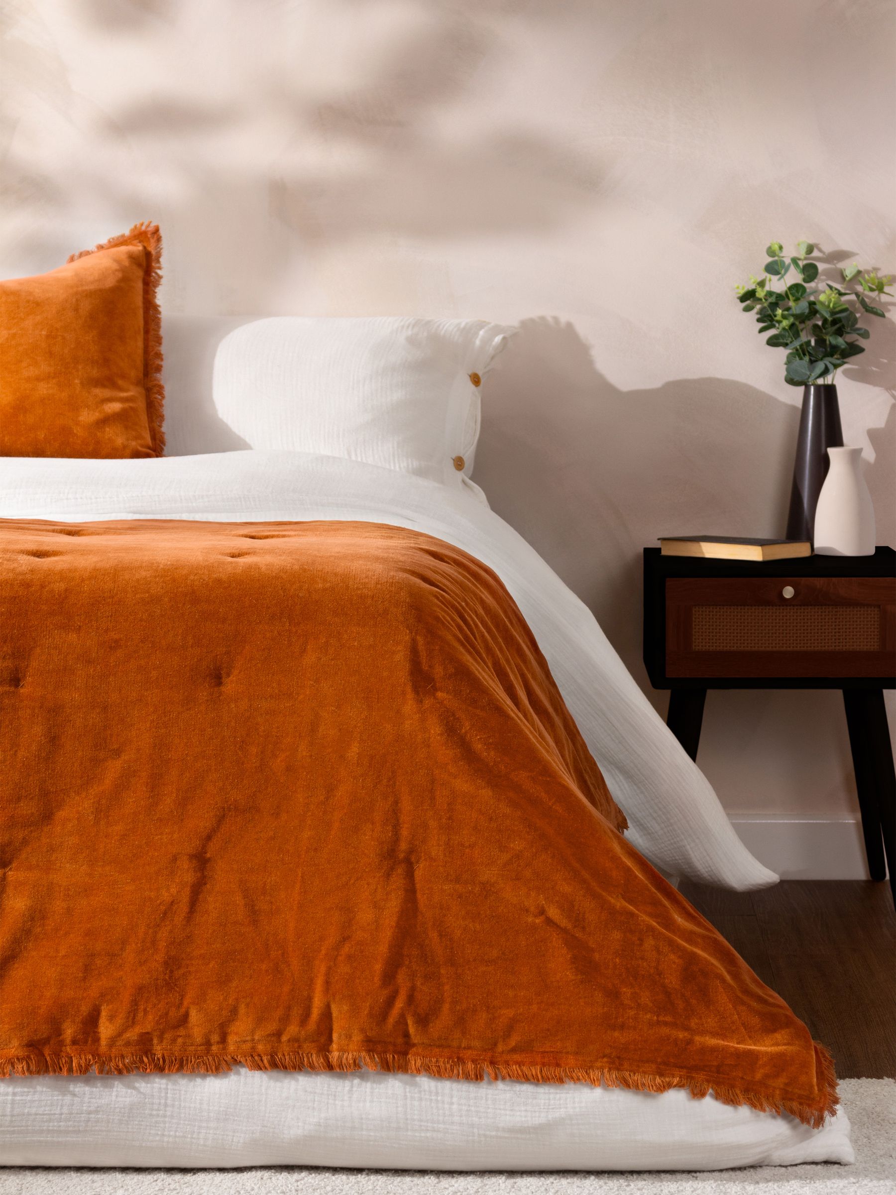 Yard Rust Orange Jaye Velvet Fringed Filled 100% Cotton Bedspread - Image 1 of 6 Yard Rust Orange Jaye Velvet Fringed Filled 100% Cotton Bedspread - Image 1 of 6