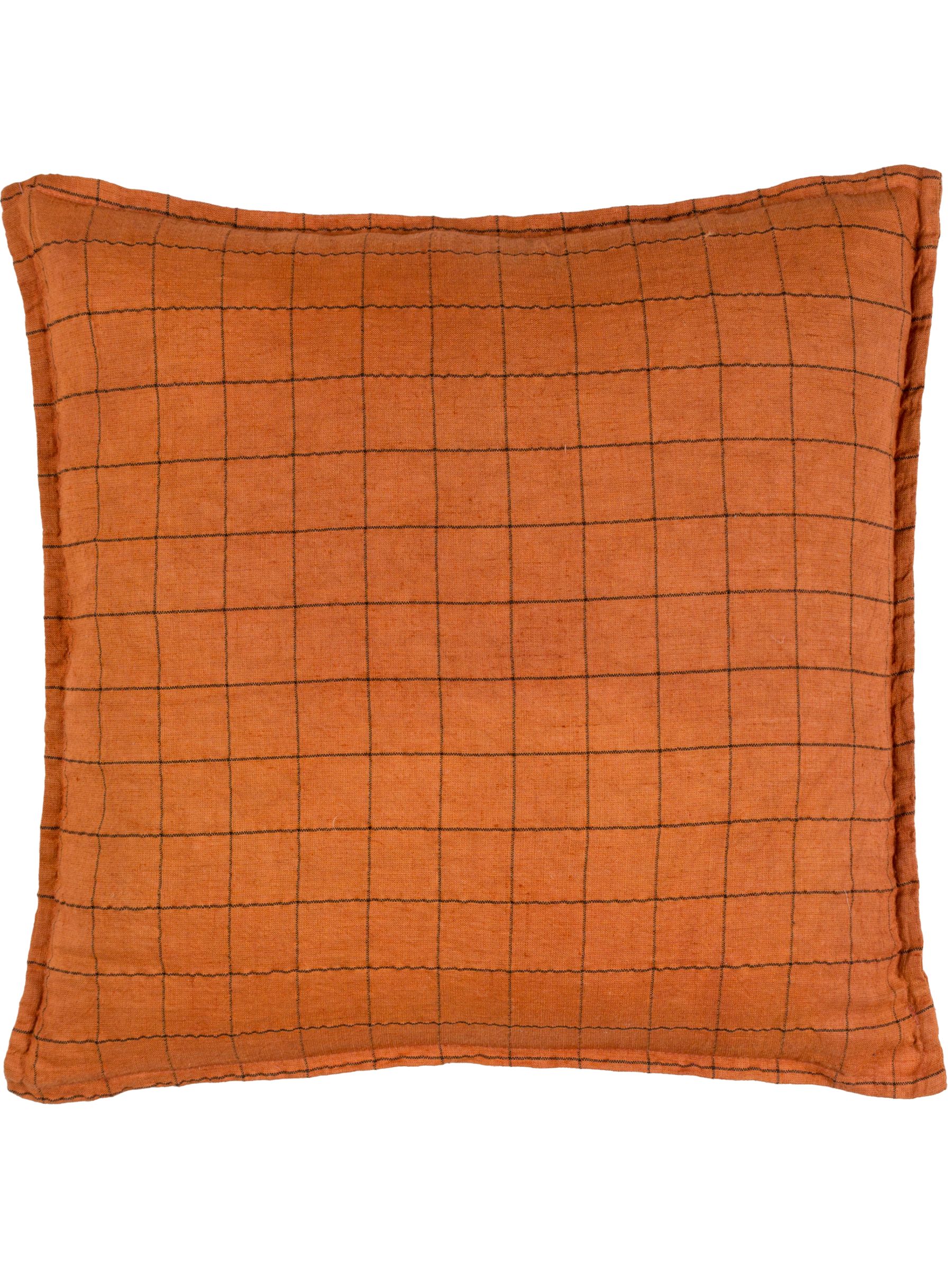 Yard Brick Red 100% Linen Grid Check Feather Filled Cushion - Image 1 of 5