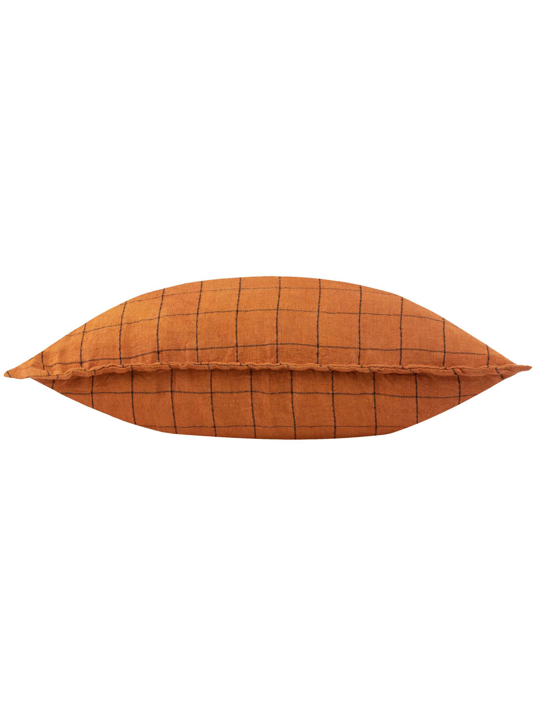 Yard Brick Red 100% Linen Grid Check Feather Filled Cushion - Image 2 of 5