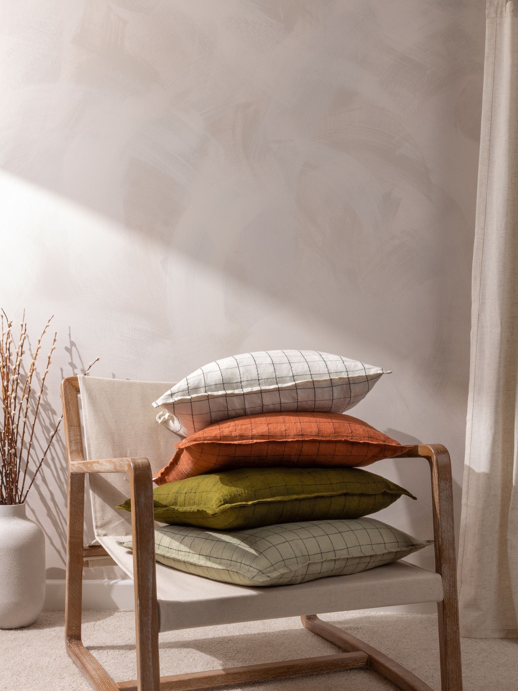 Yard Brick Red 100% Linen Grid Check Feather Filled Cushion - Image 5 of 5