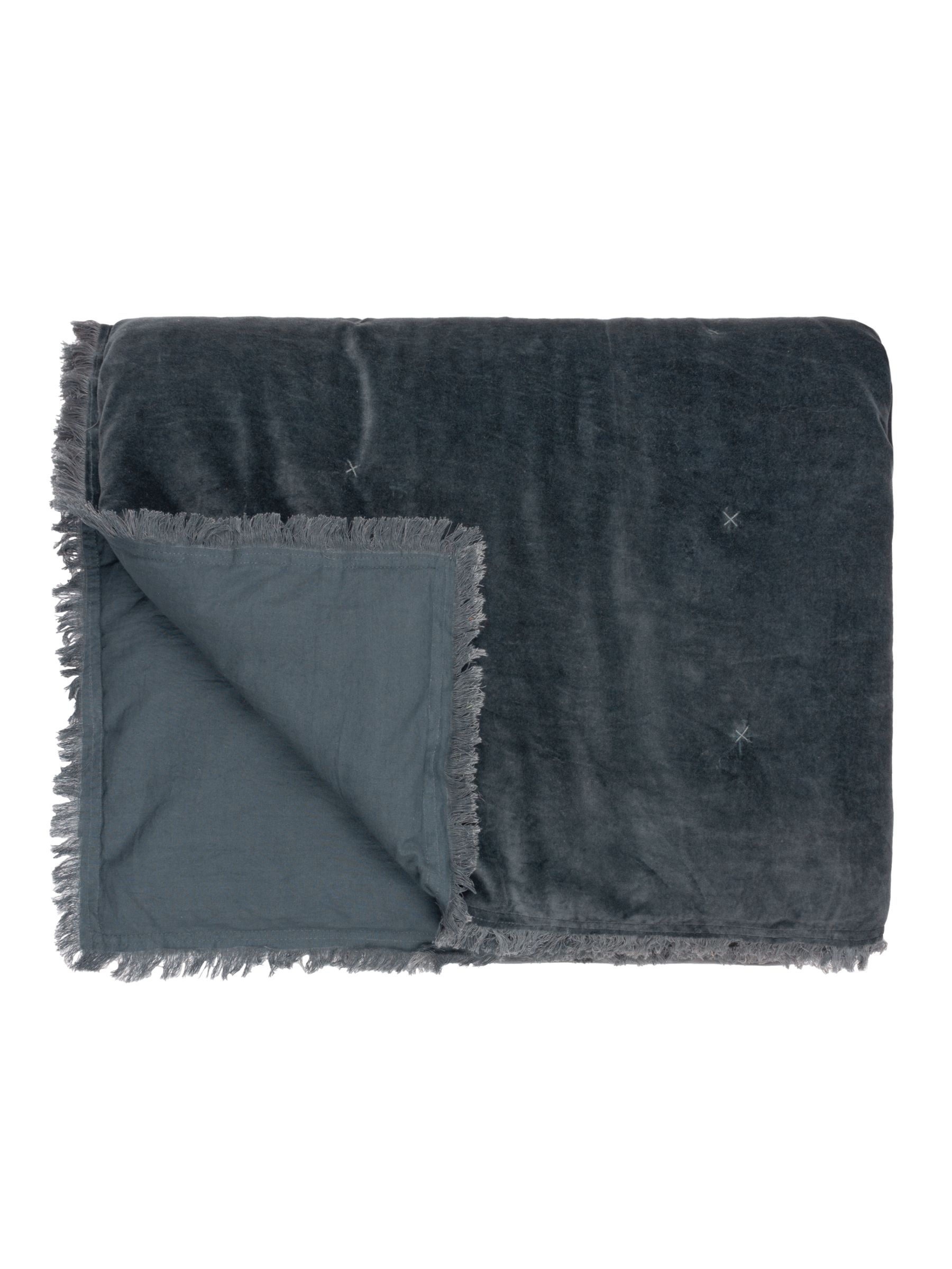 Yard Slate Blue Jaye Velvet Fringed Filled 100% Cotton Bedspread - Image 2 of 6