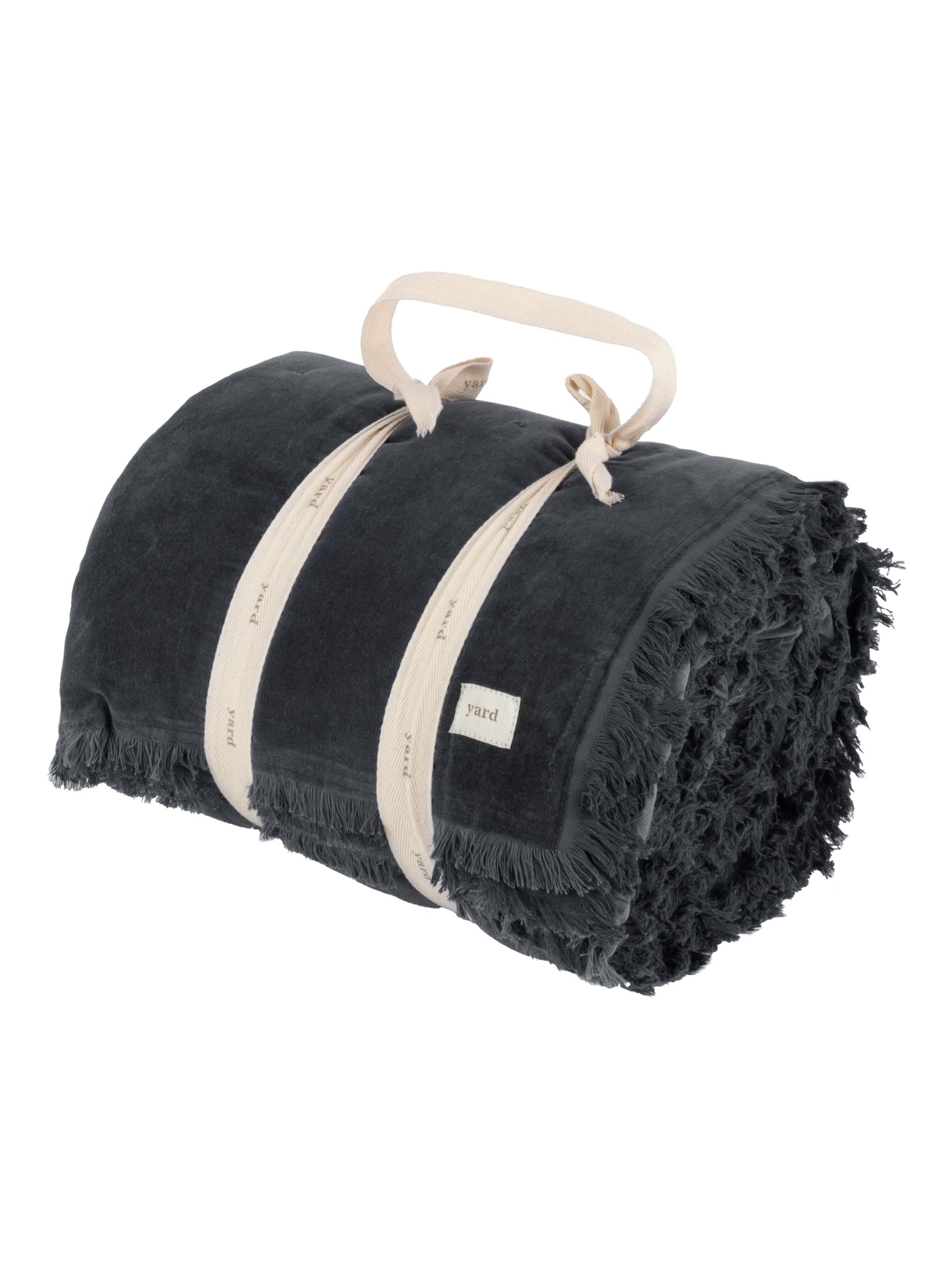 Yard Slate Blue Jaye Velvet Fringed Filled 100% Cotton Bedspread - Image 6 of 6