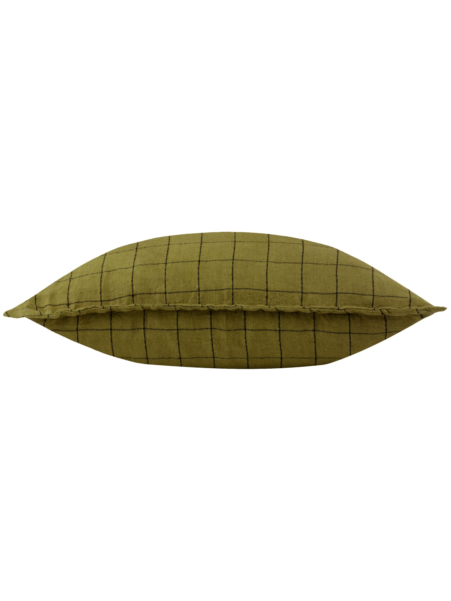 Yard Olive Green 100% Linen Grid Check Feather Filled Cushion - Image 2 of 5
