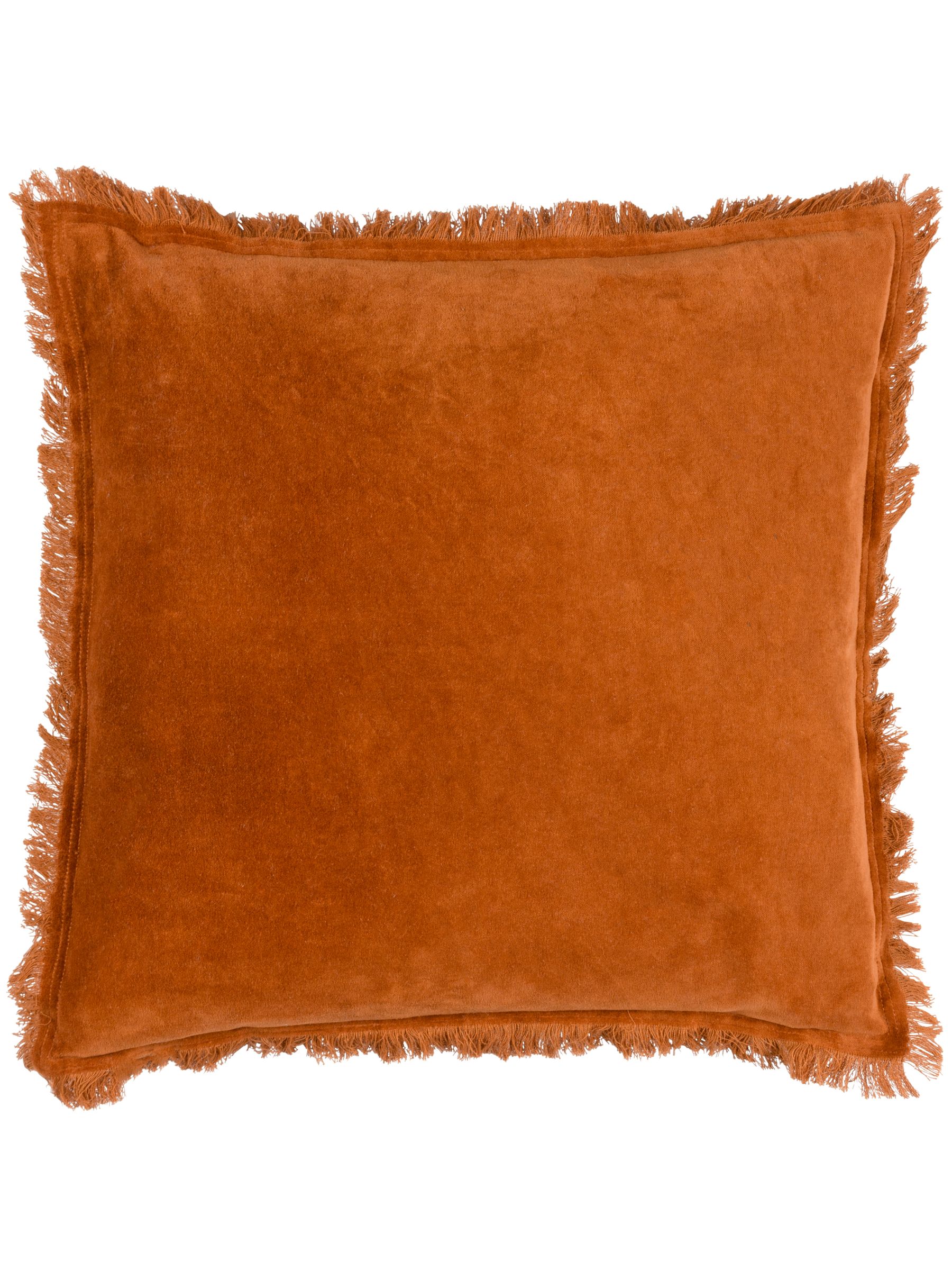 Yard Rust Orange Jaye Velvet Fringed Polyester Filled 100% Cotton Cushion - Image 3 of 6