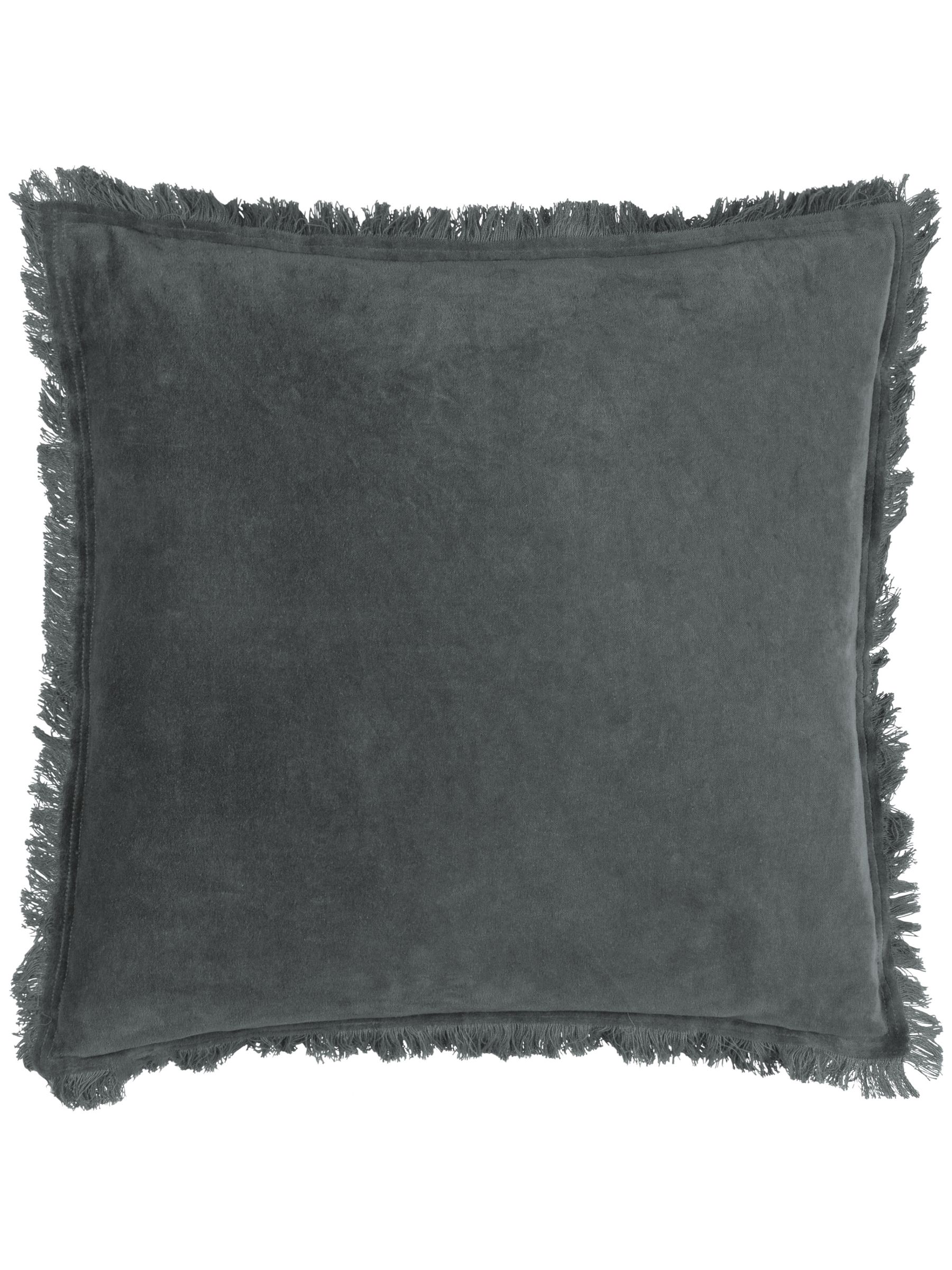 Yard Slate Blue Jaye Velvet Fringed Polyester Filled 100% Cotton Cushion - Image 3 of 6