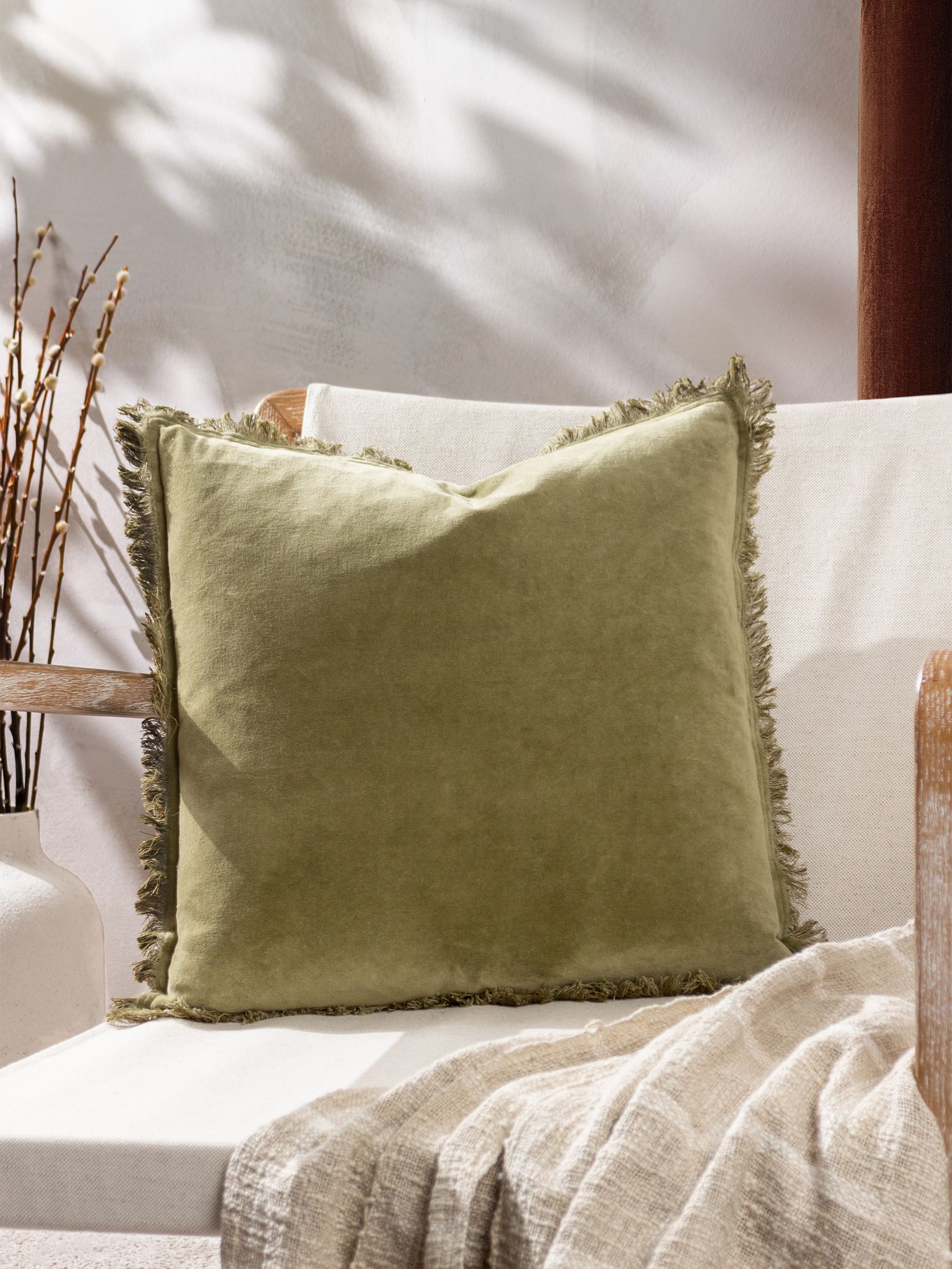 Yard Moss Green Jaye Fringed Filled Cushion - Image 1 of 6