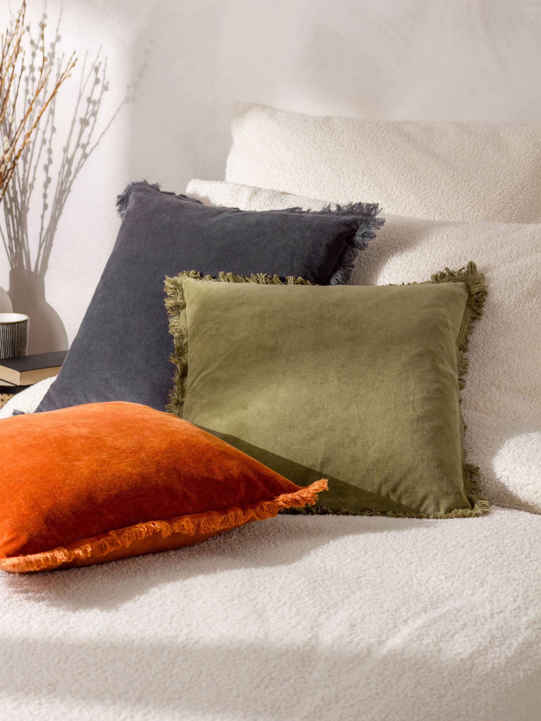 Yard Moss Green Jaye Fringed Filled Cushion - Image 6 of 6