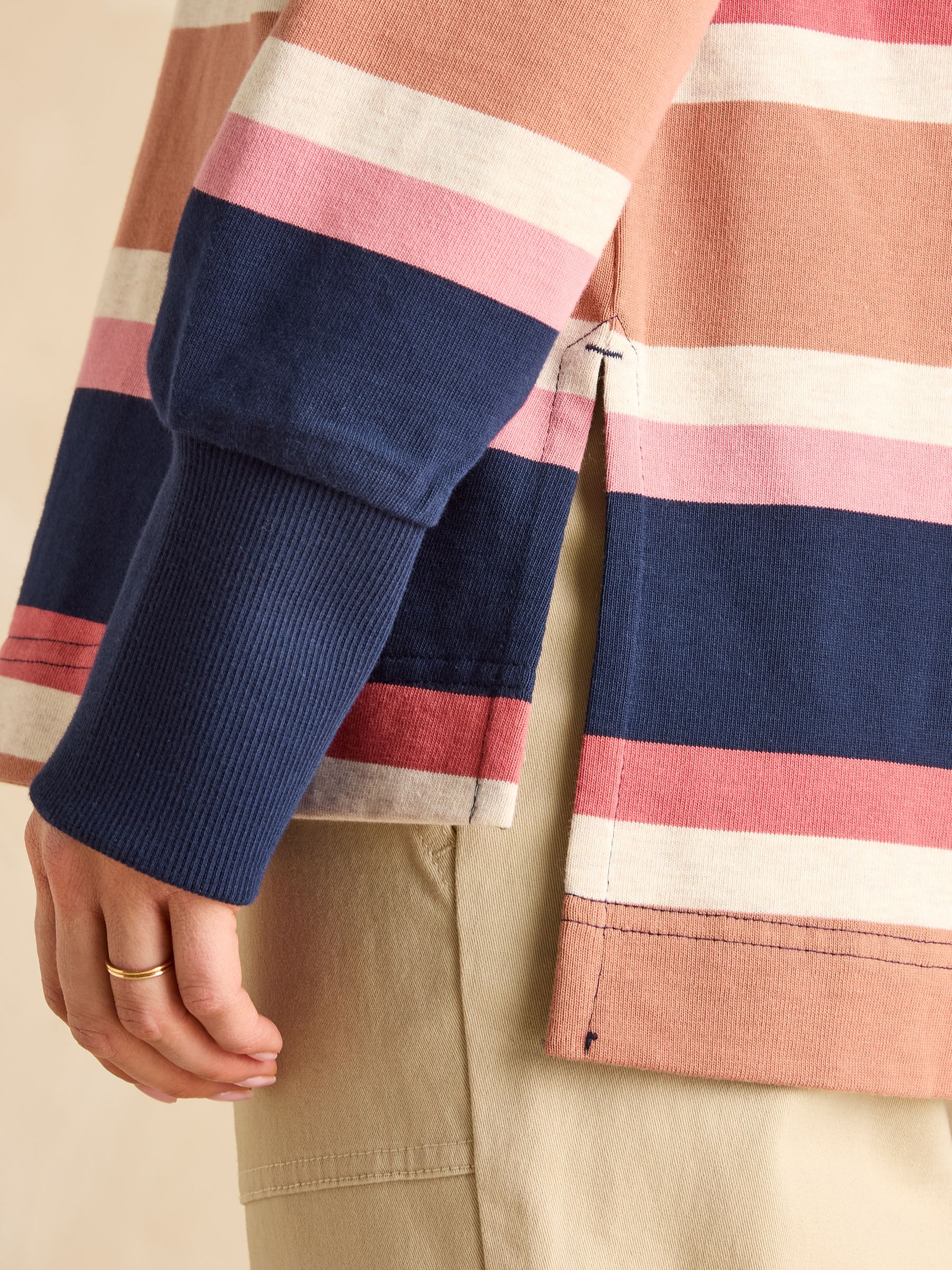 Sammie Tan Multi Stripe Striped Heavyweight Cotton Rugby Shirt - Image 5 of 8