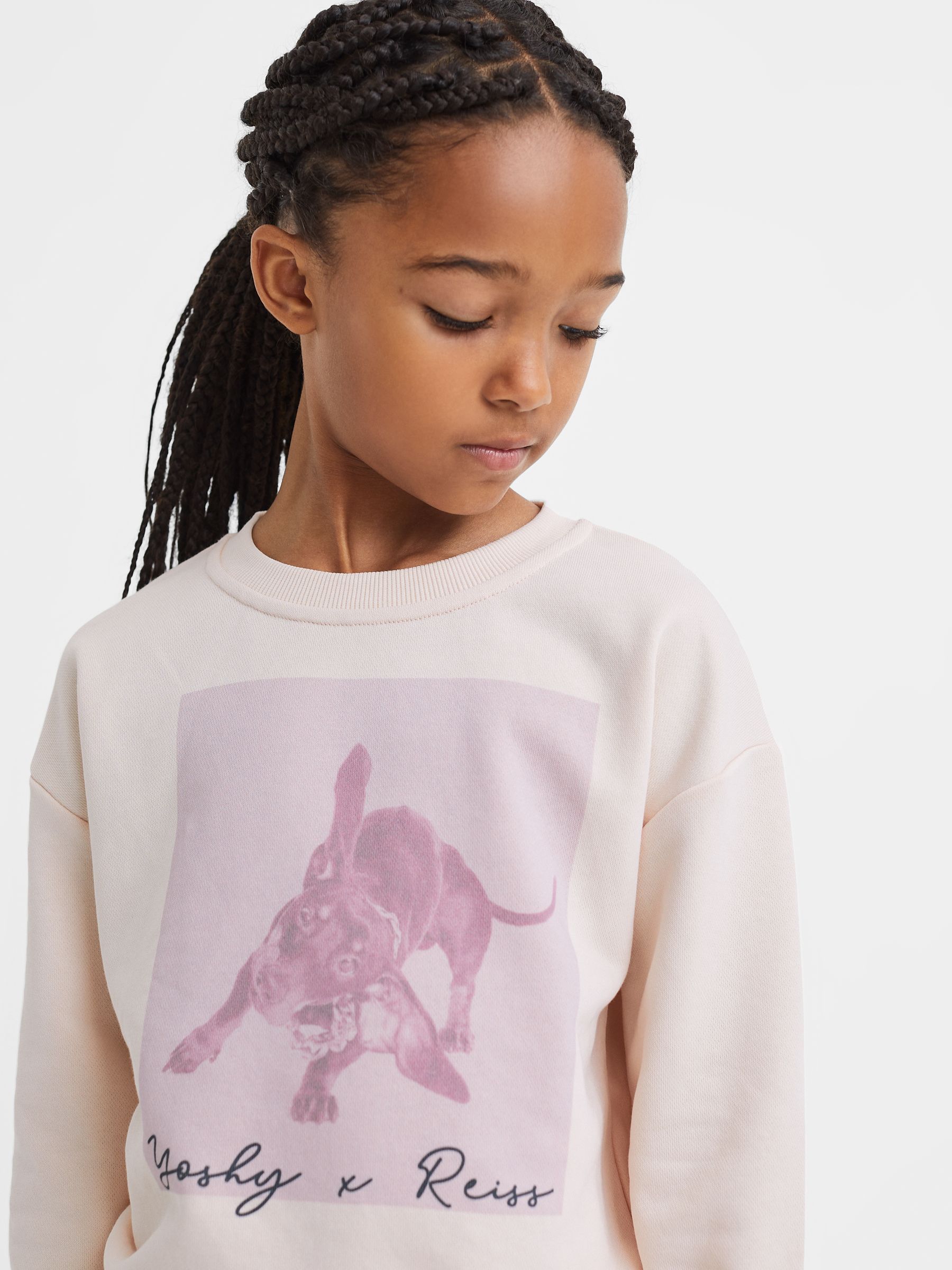 13-14 yrs Cotton Blend Print Crew Neck Jumper in Pink - Image 1 of 6