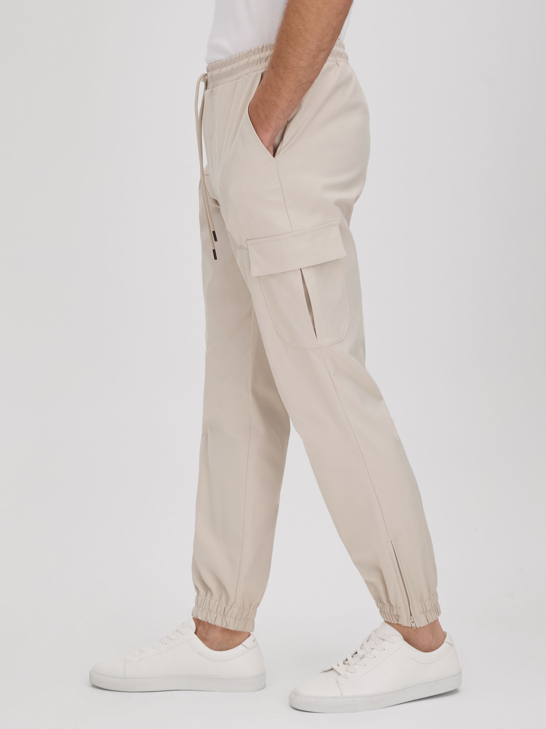 Technical Drawstring Cargo Trousers in Stone - Image 1 of 1