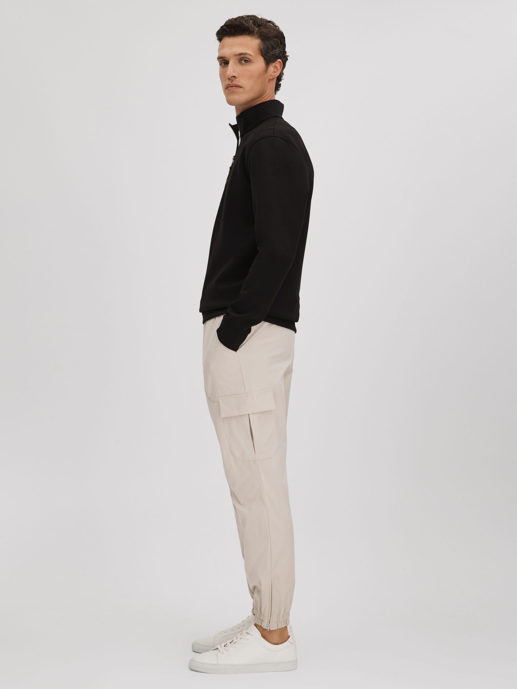 Technical Drawstring Cargo Trousers in Stone - Image 3 of 7