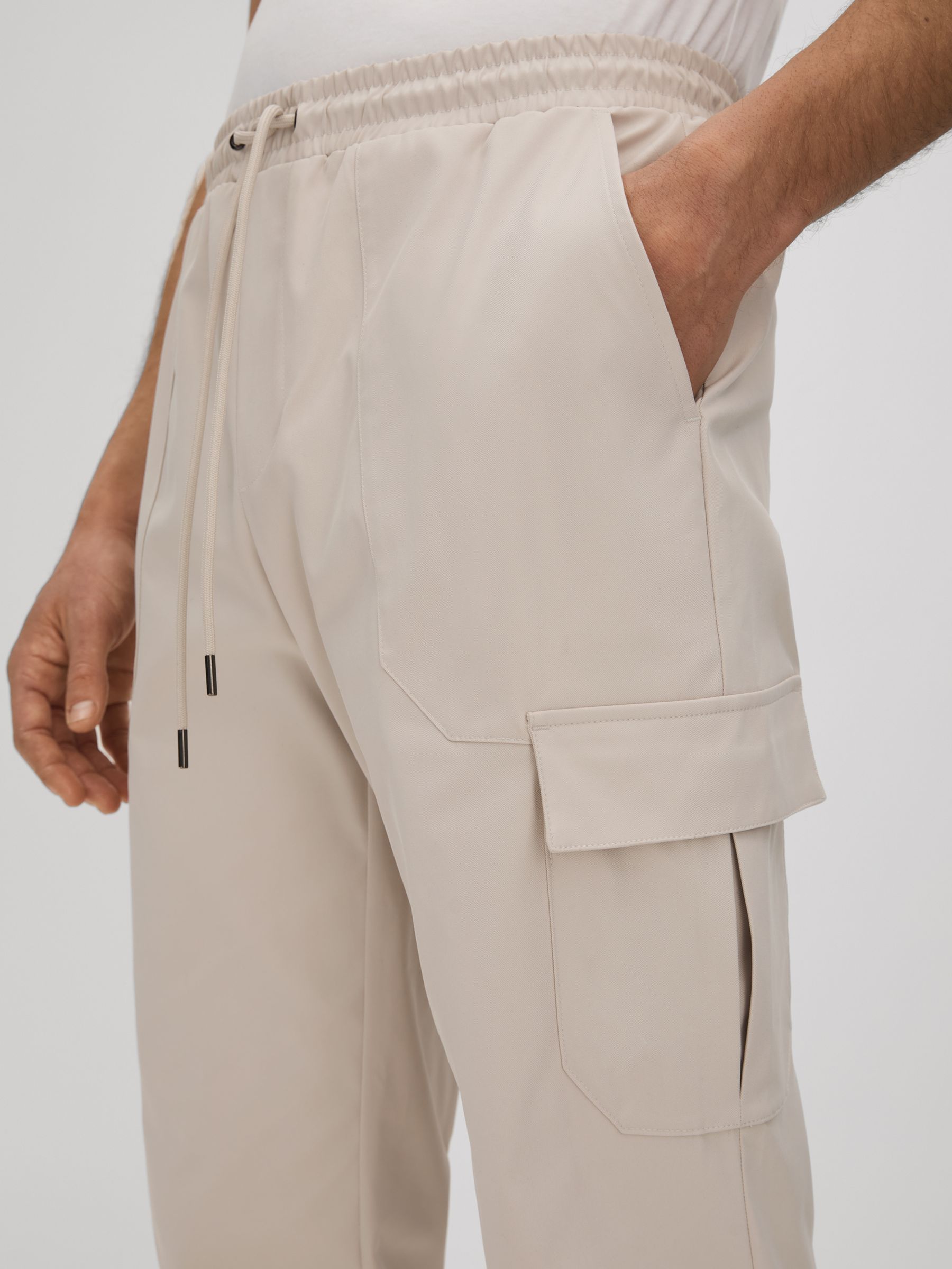 Technical Drawstring Cargo Trousers in Stone - Image 4 of 7