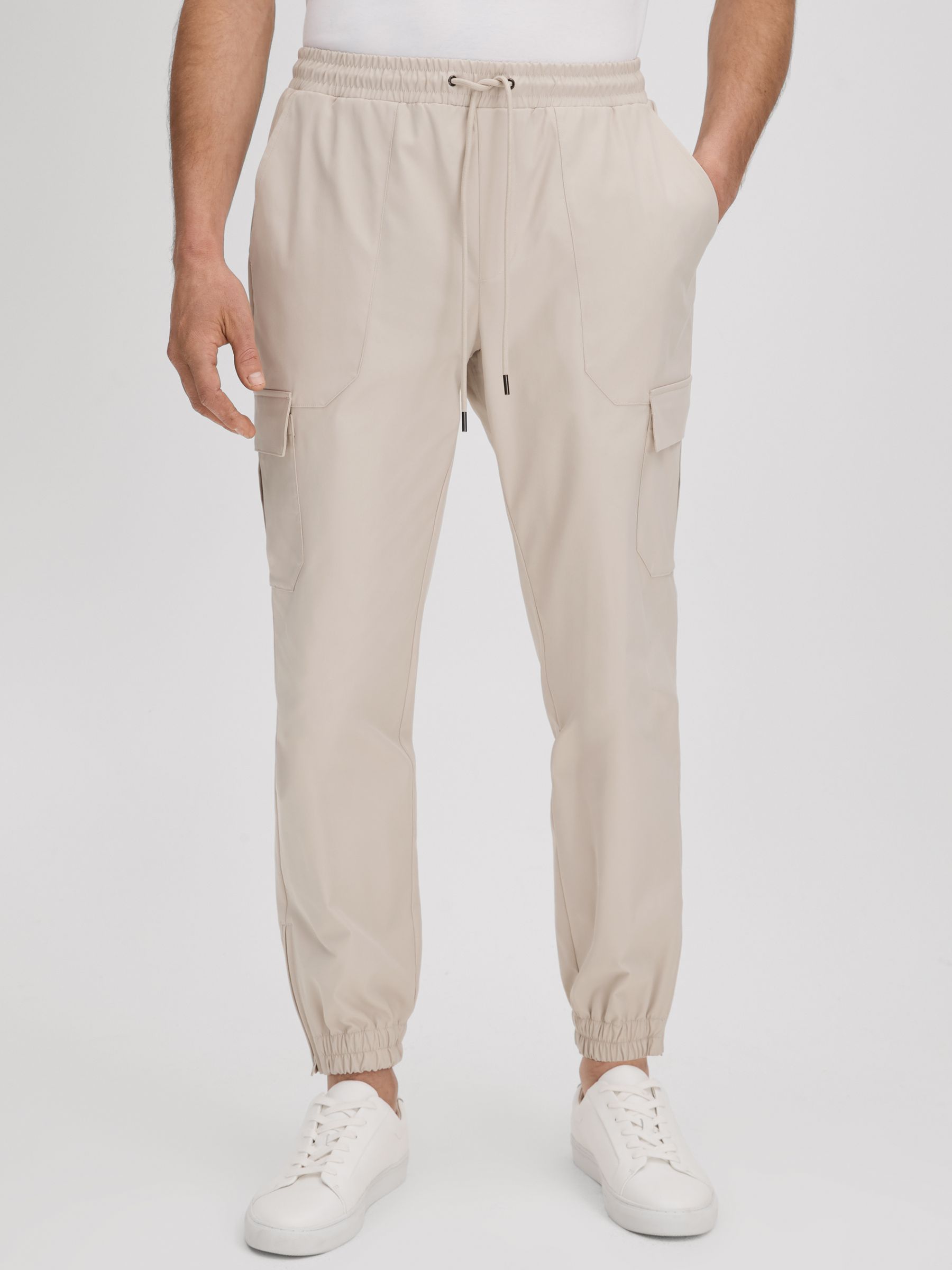 Technical Drawstring Cargo Trousers in Stone - Image 6 of 7