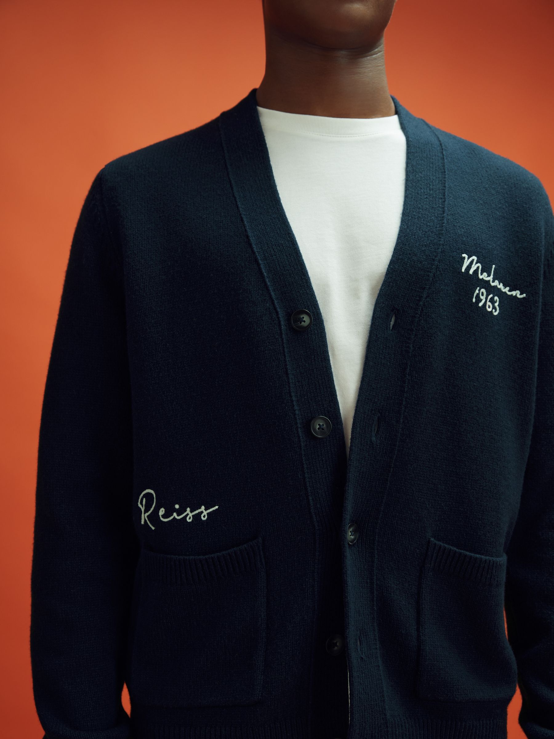 Reiss McLaren F1 Intarsia Cardigan in Navy | REISS
